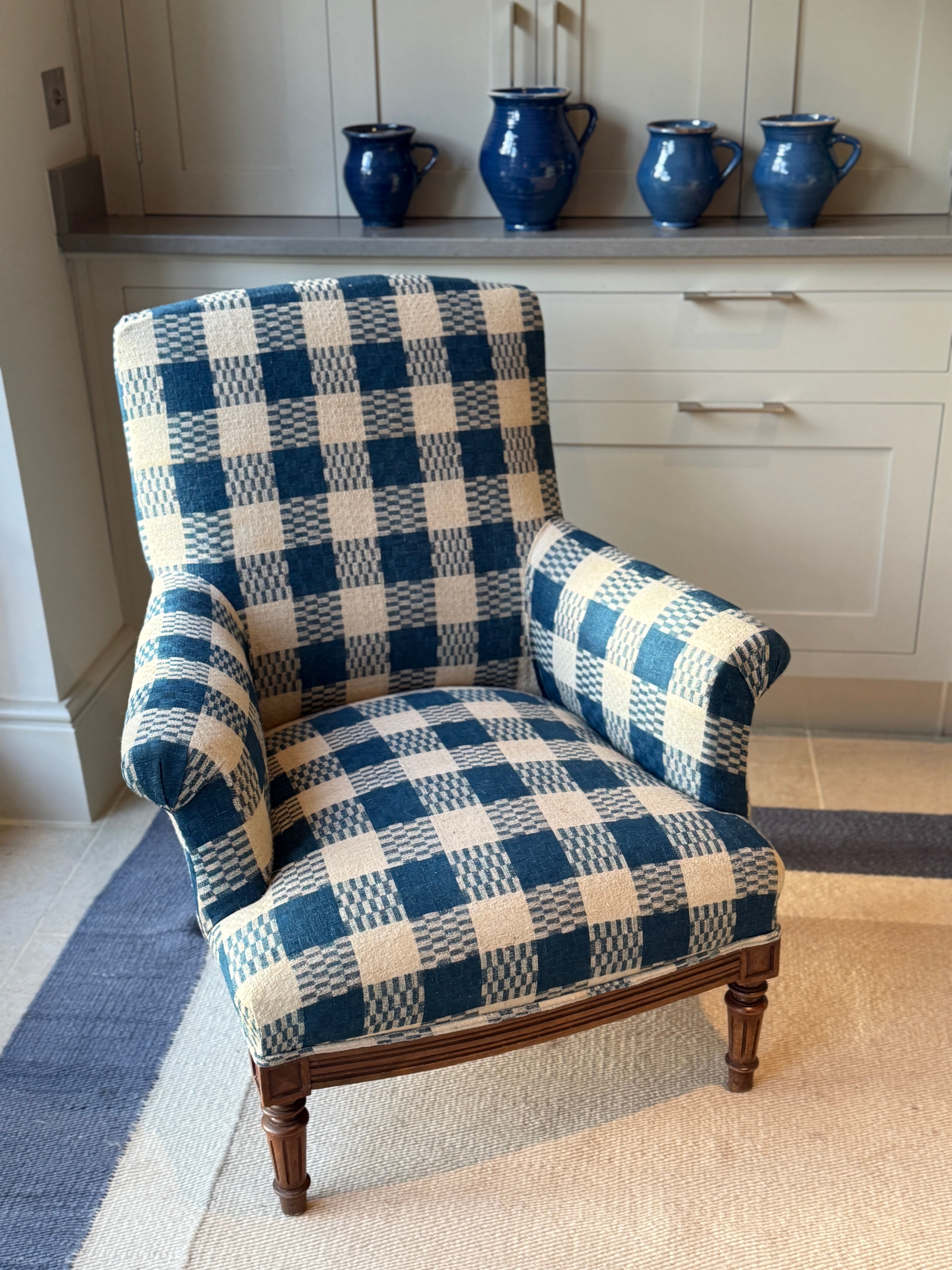 Antique Armchair in a Vintage French Textile
