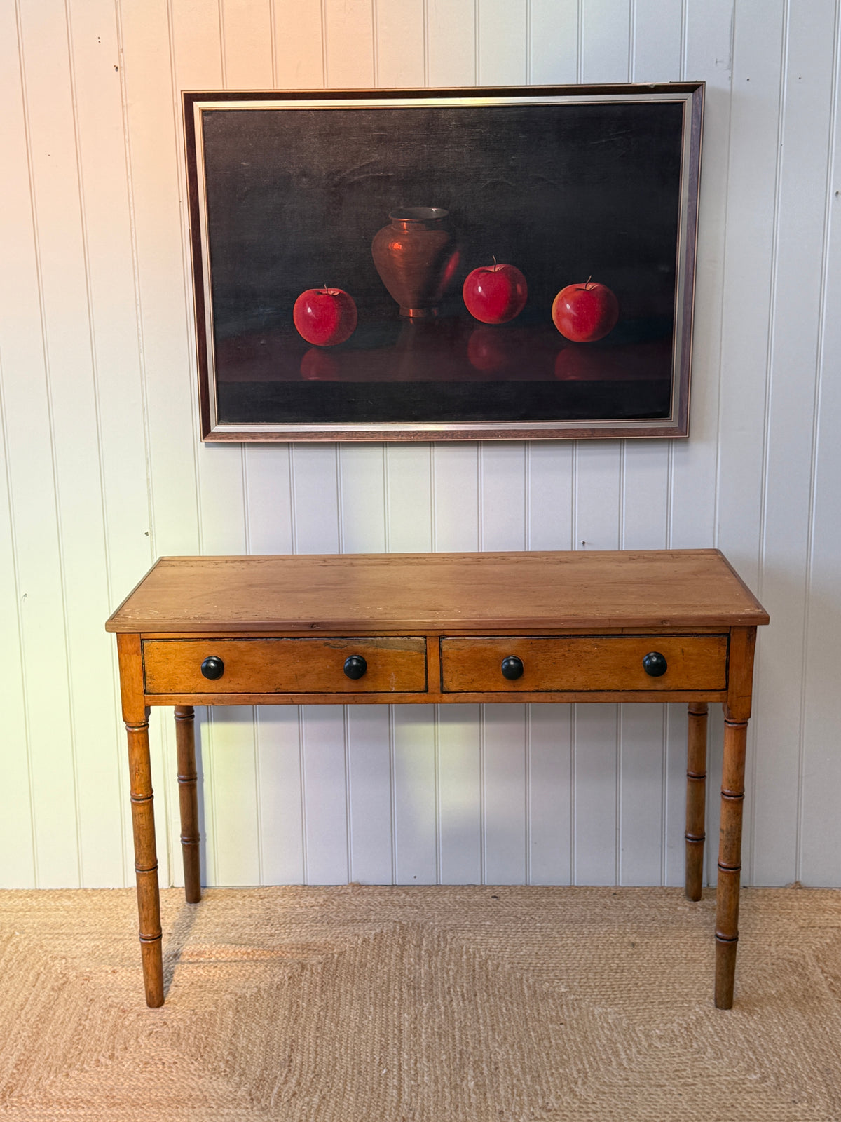 Regency Pine Side Table with Faux Bamboo Legs and Two Drawers