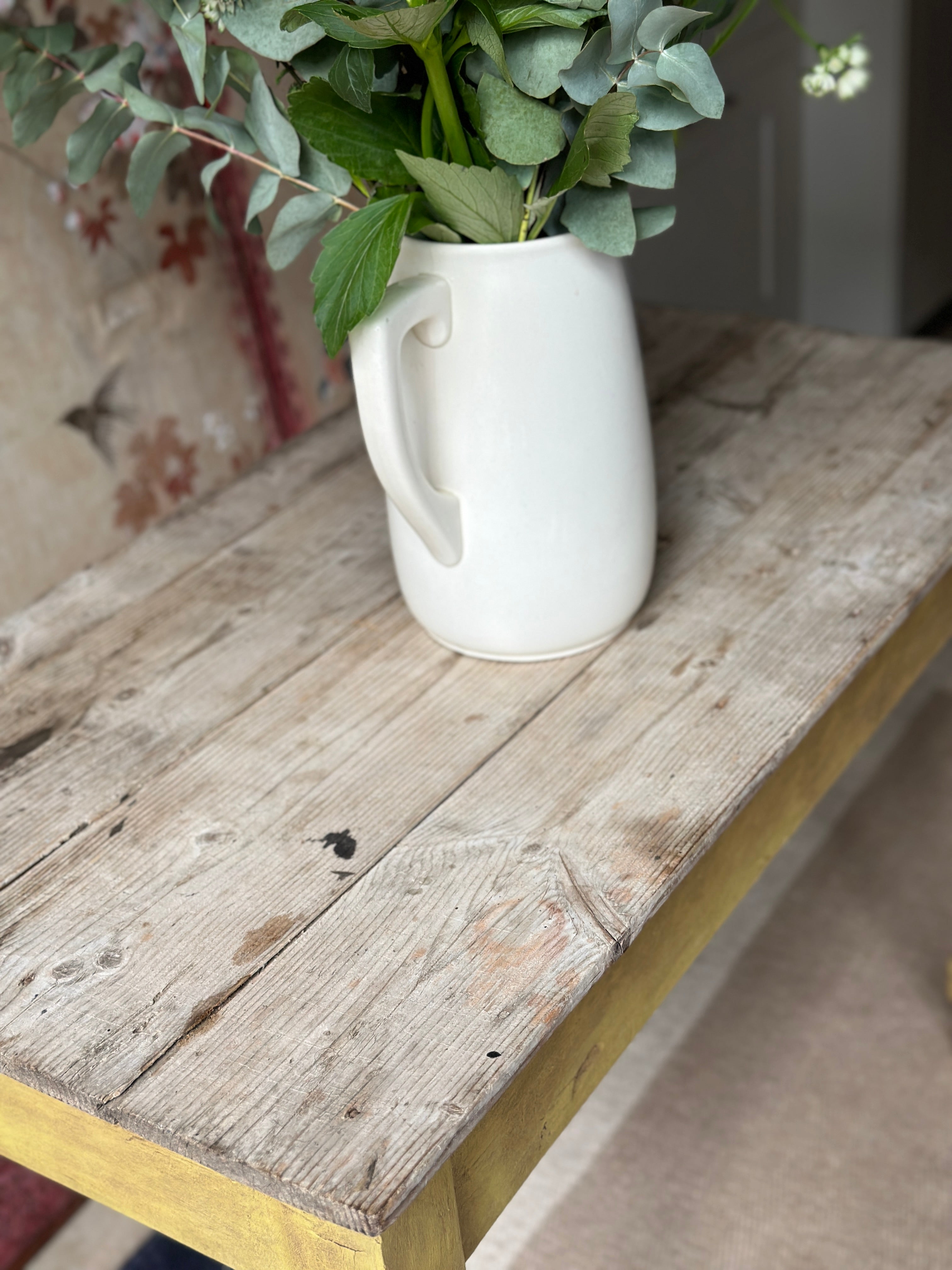 Small Vintage Pine Table with yellow base