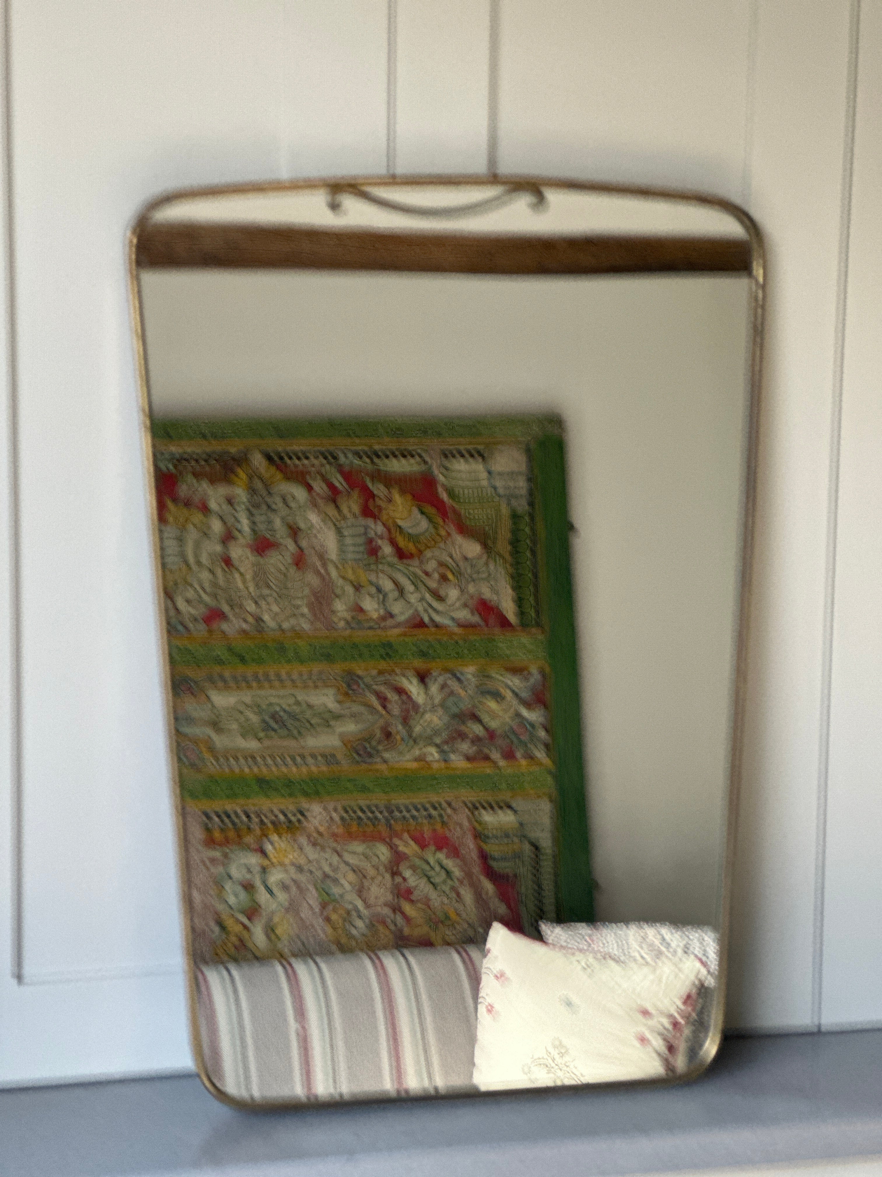 1950s Italian Shield Mirror with Crest Attributed to Fontana Arte