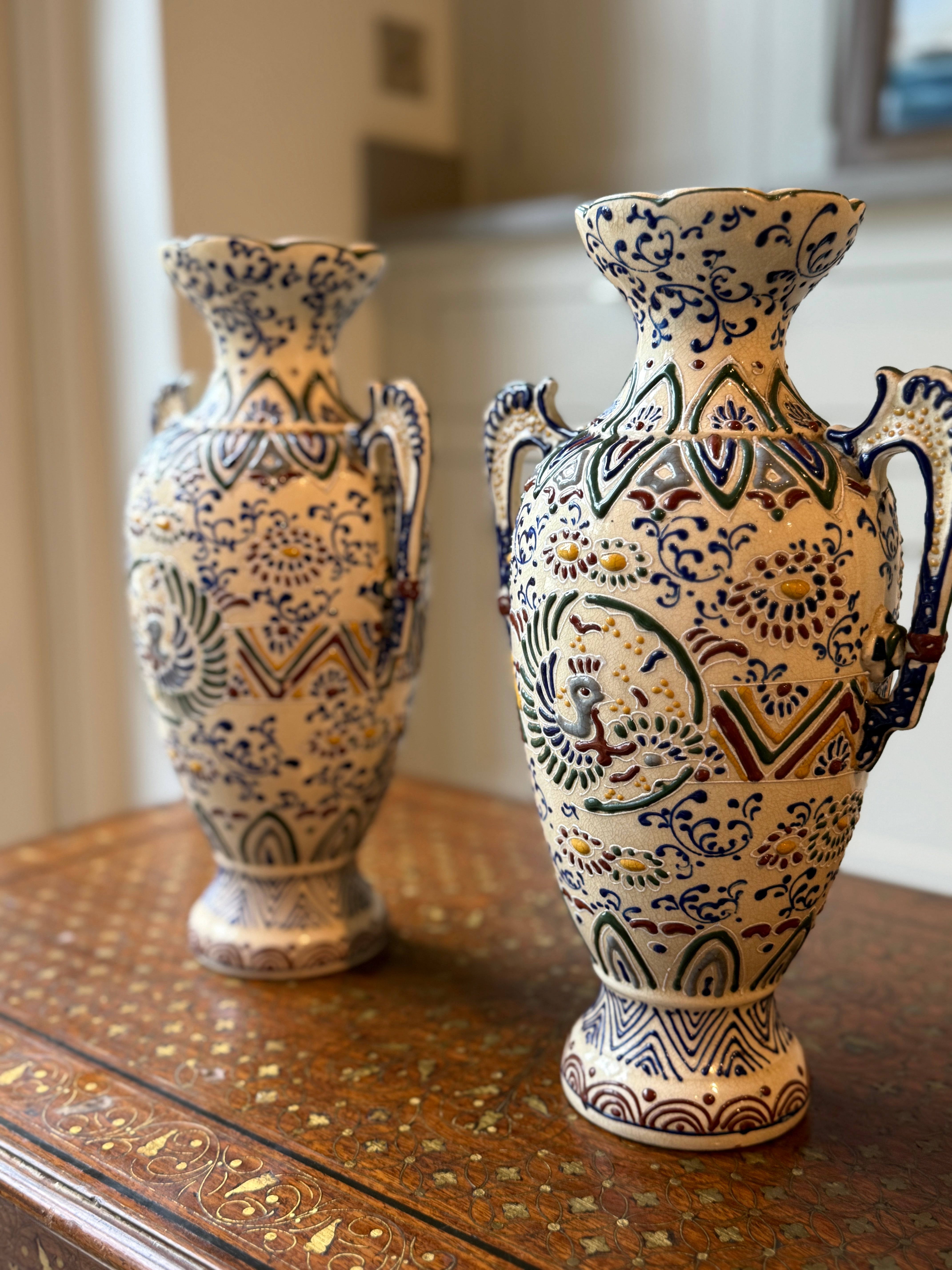 Pair of Polychrome Japanese Vases