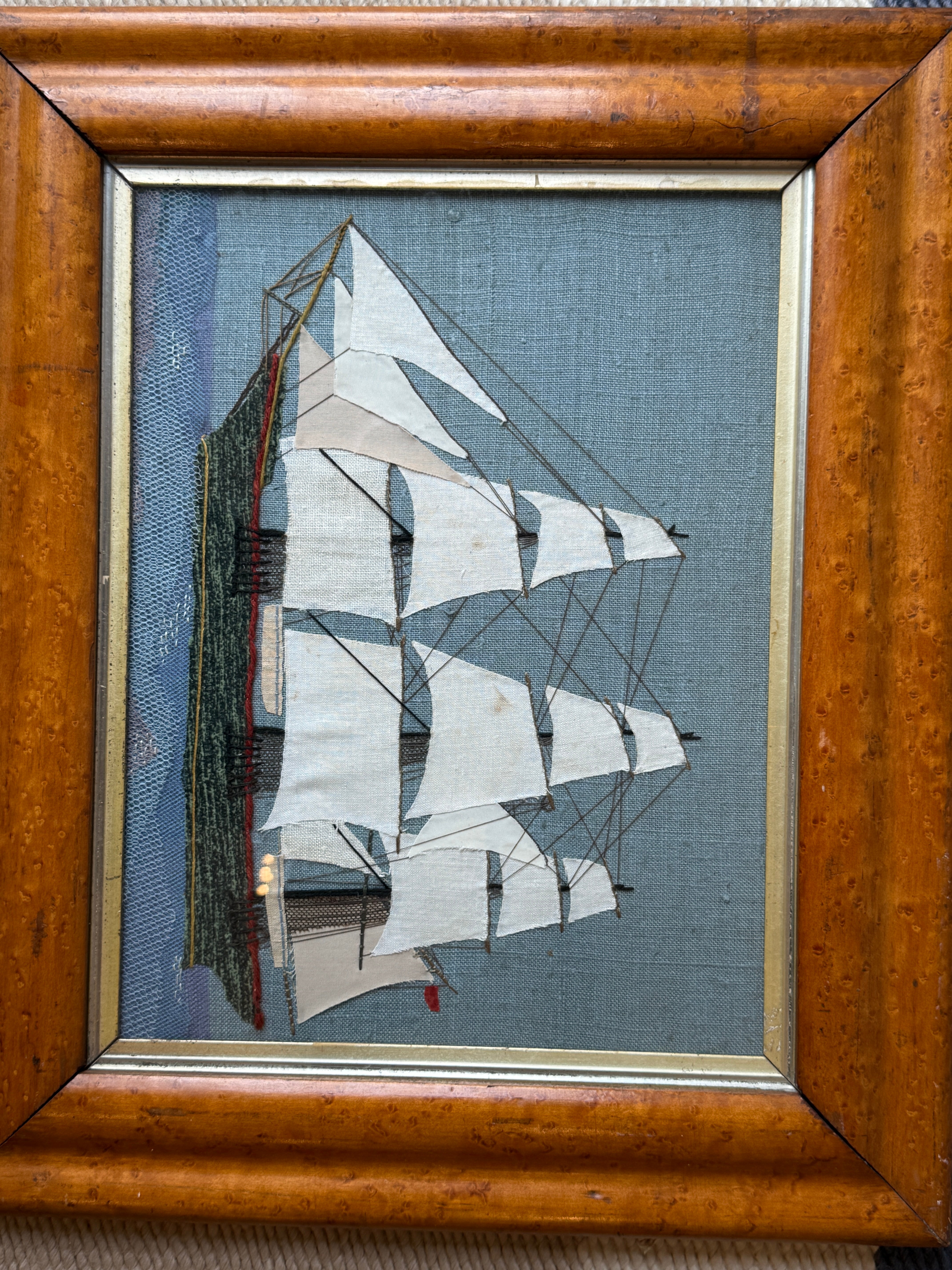 Decorative Wool Work Nautical Picture in Walnut Frame