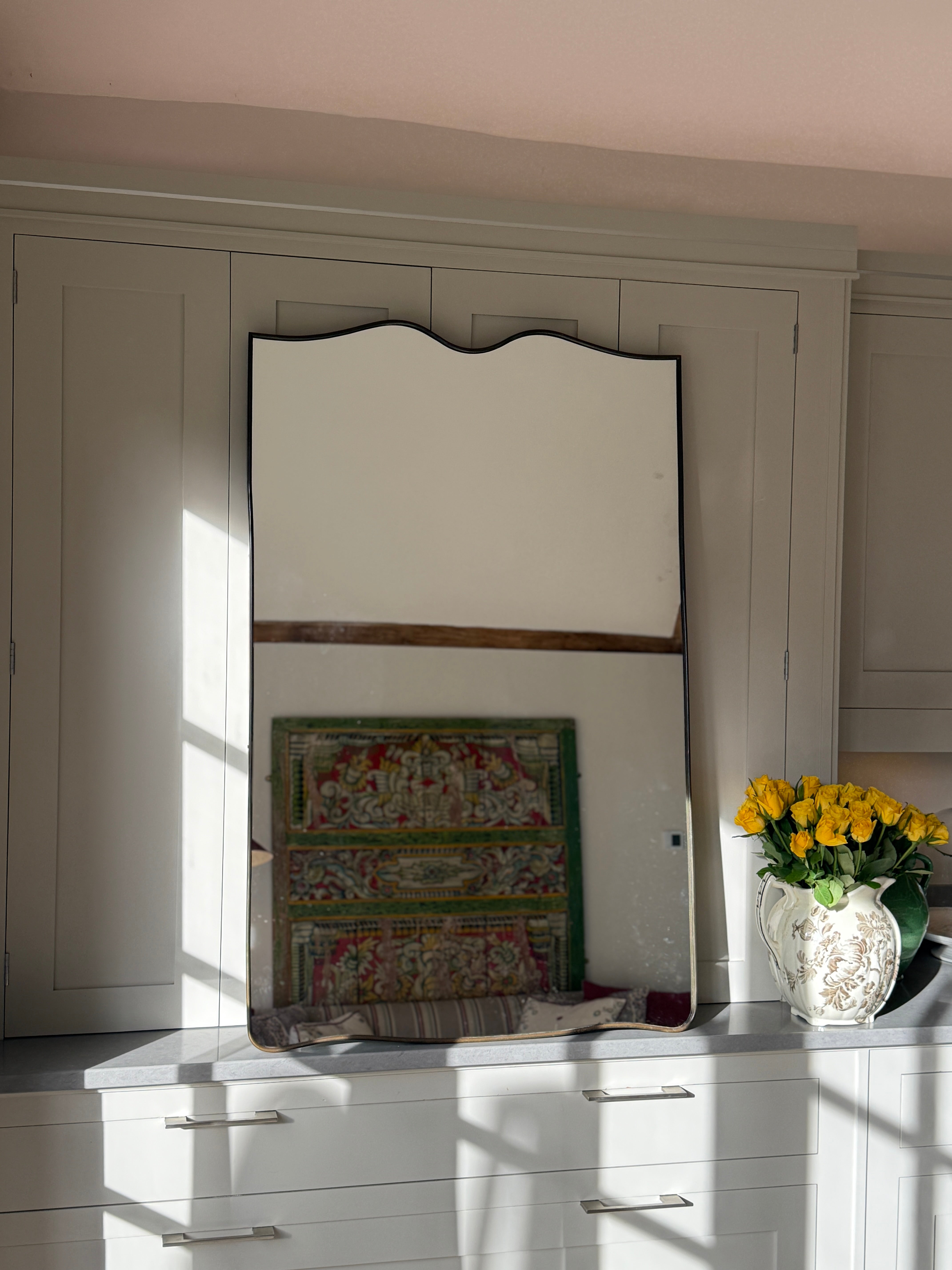 Large Italian Brass Portrait Shield Mirror 120cm by 75cm