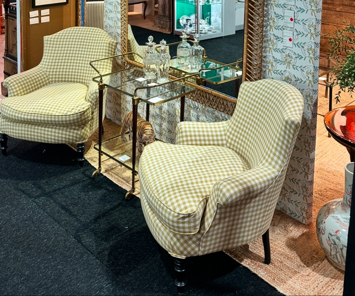 DF - Pair Napoleon III Crapaud Chairs in Yellow Gingham