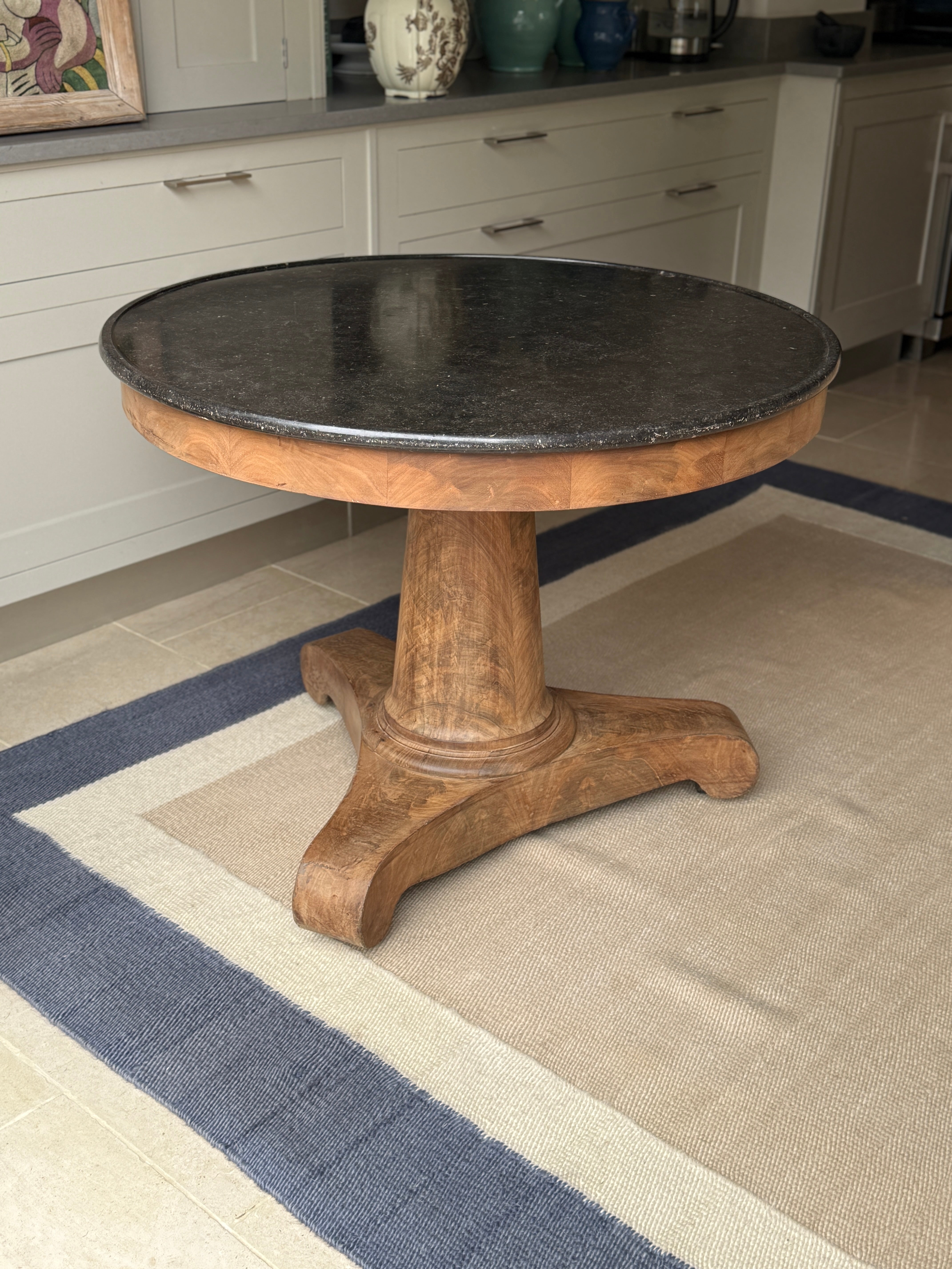 Large French Mahogany Gueridon with Dark Grey Marble Top
