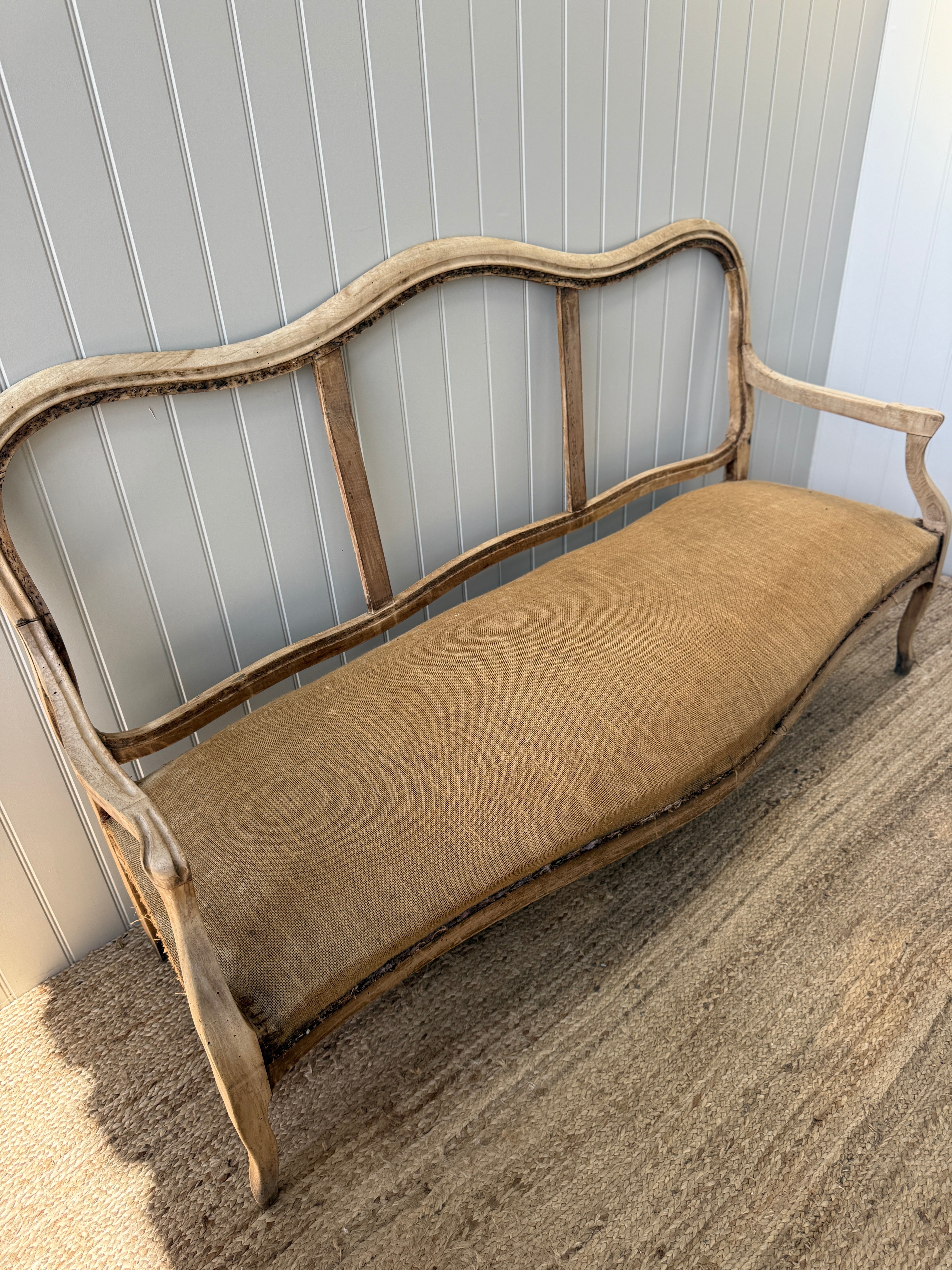 19th Century French Louis XV-Style Bleached Oak Canapé