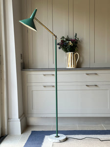 Italian 1950s Diabolo Floor Lamp in Green Enamel and Brass