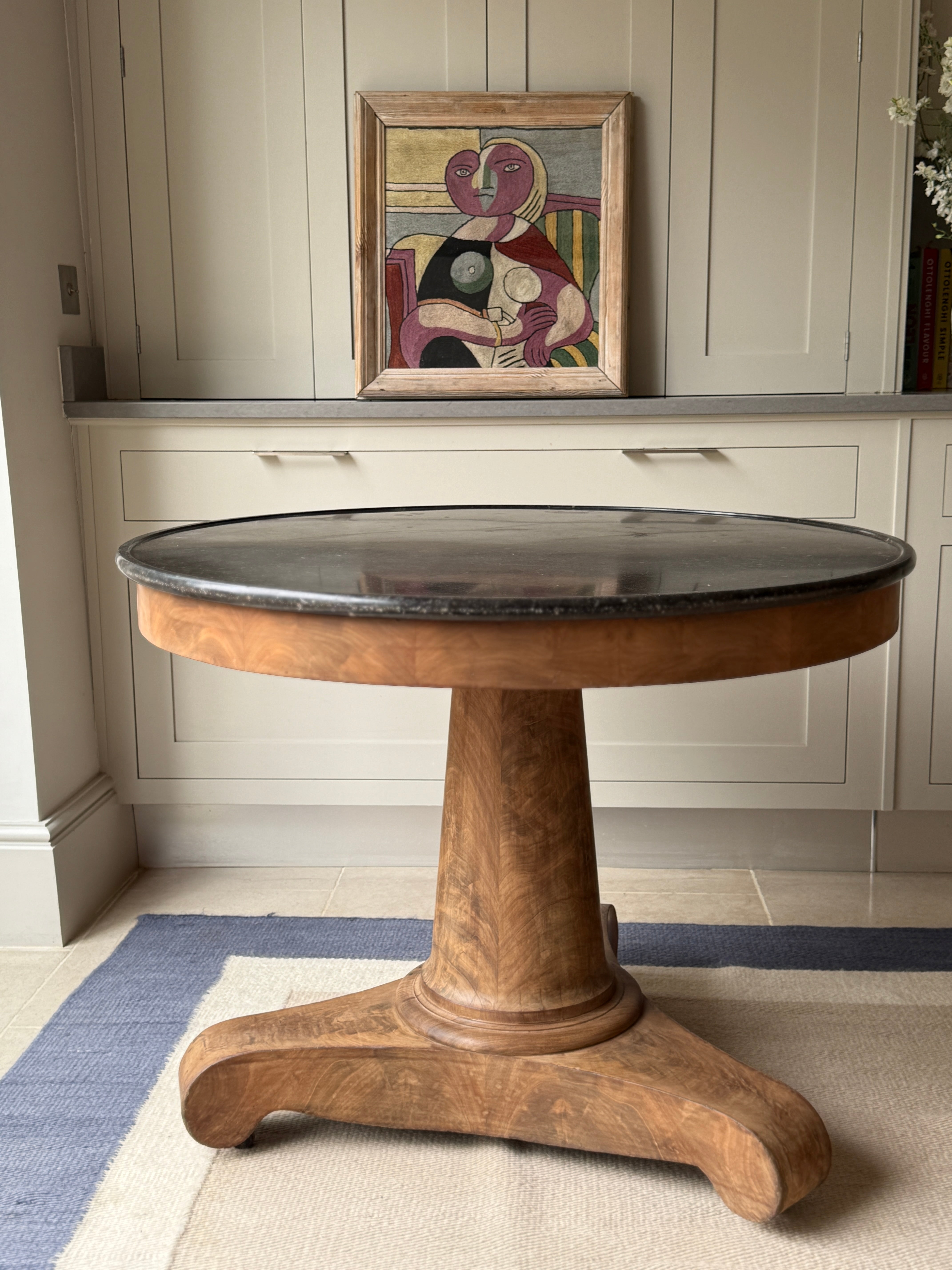 Large French Mahogany Gueridon with Dark Grey Marble Top