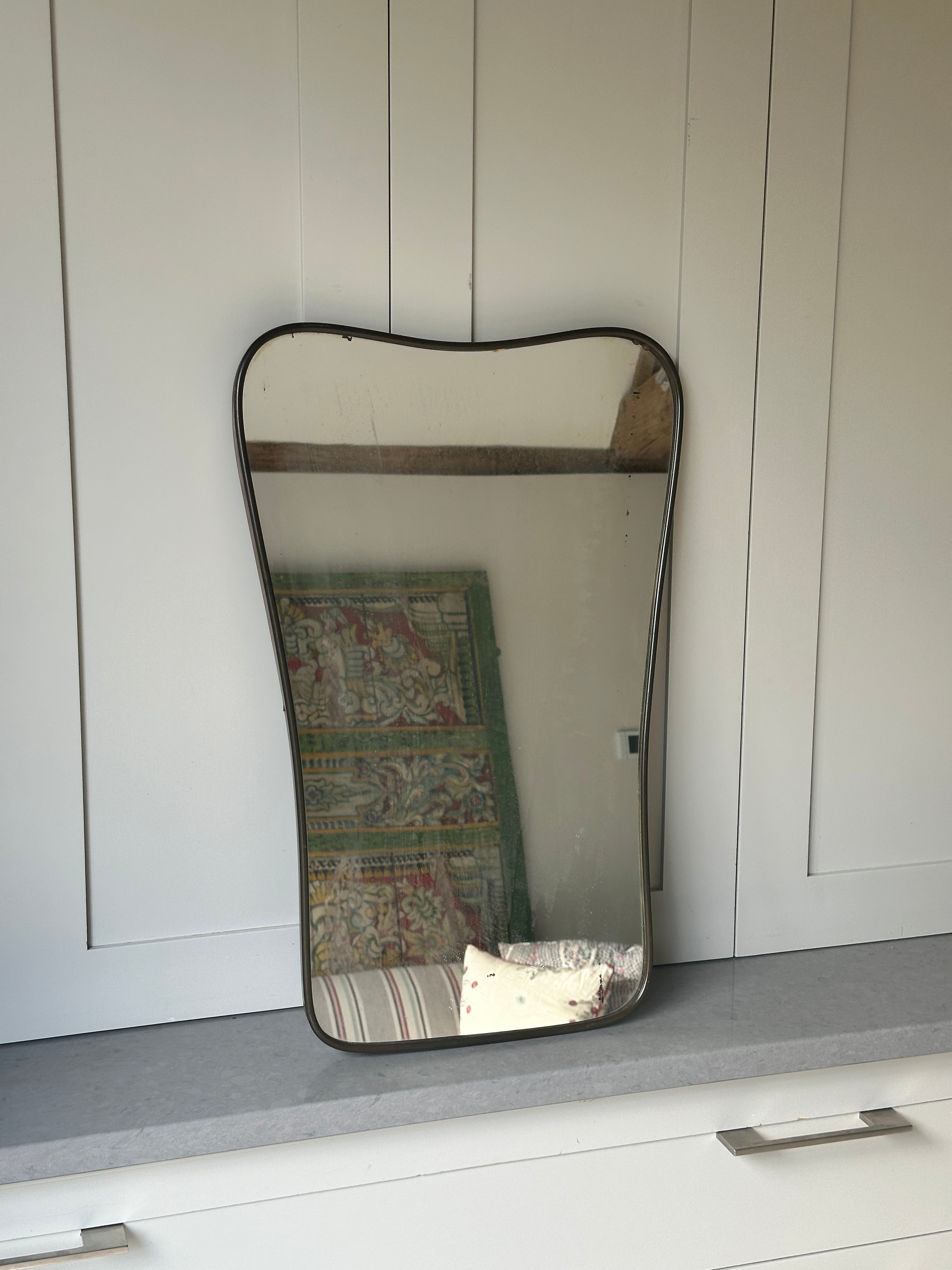 Italian Mid Century Brass Shield Mirror with Crest