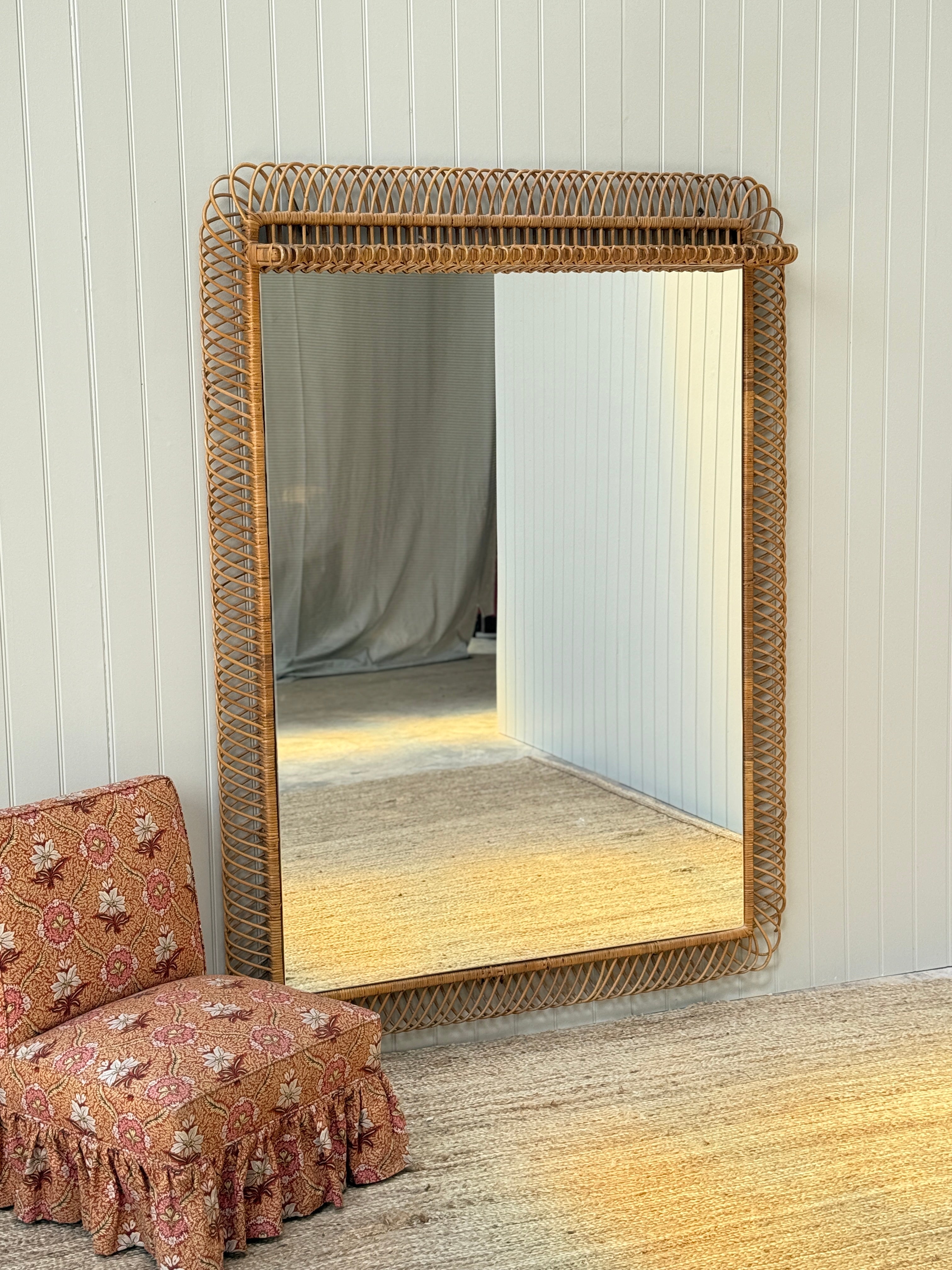 Huge Vintage Italian Cane Mirror