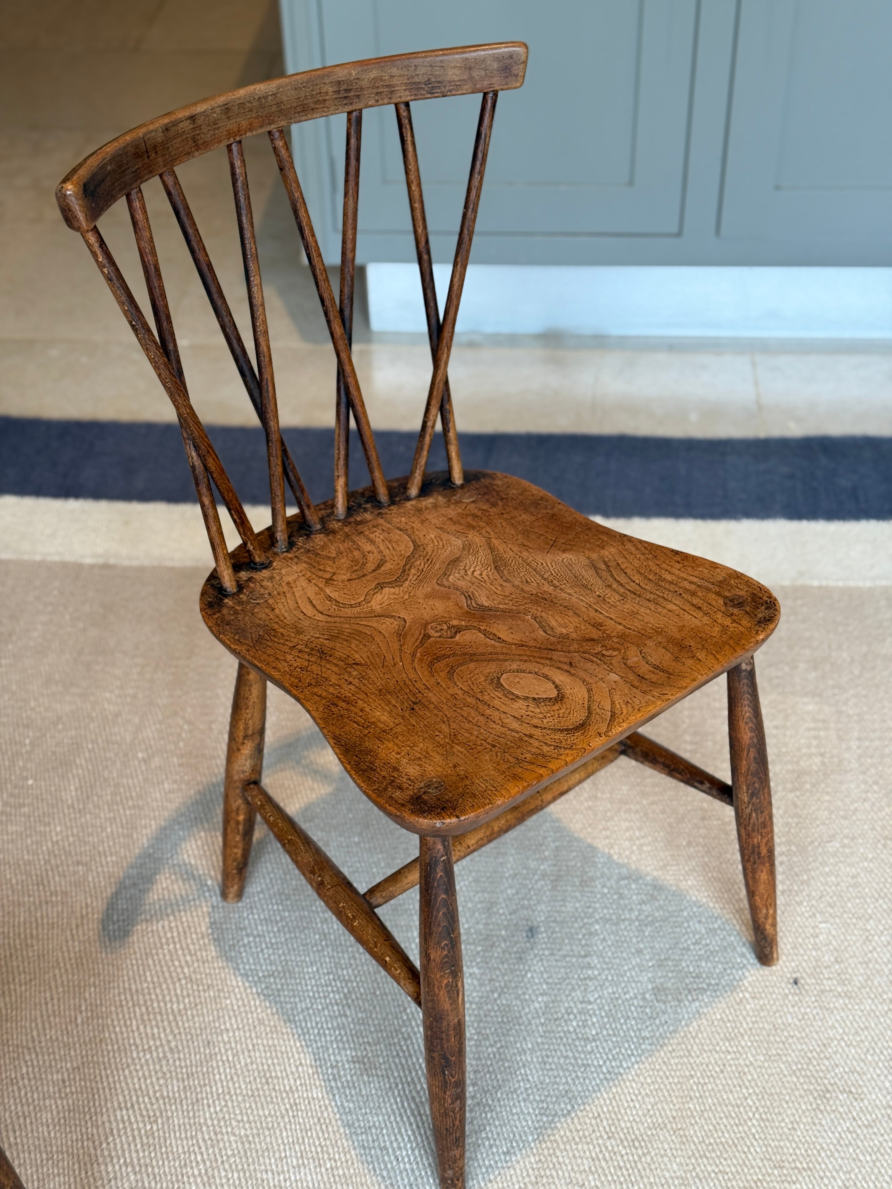 Set of Six Oak Chairs with Criss Cross Backs