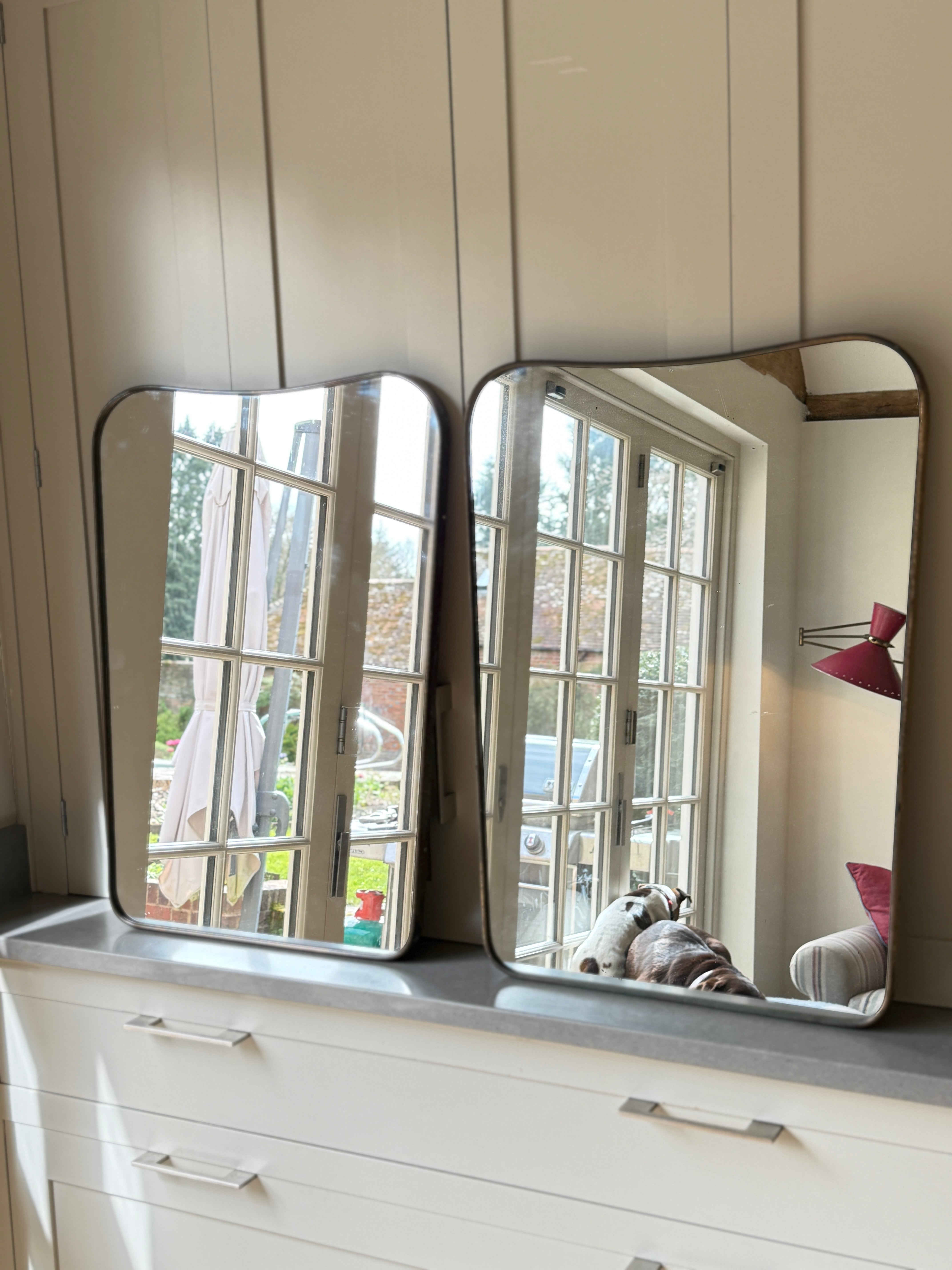 Rare Pair of Italian Brass Shield Mirrors - Circa 1950