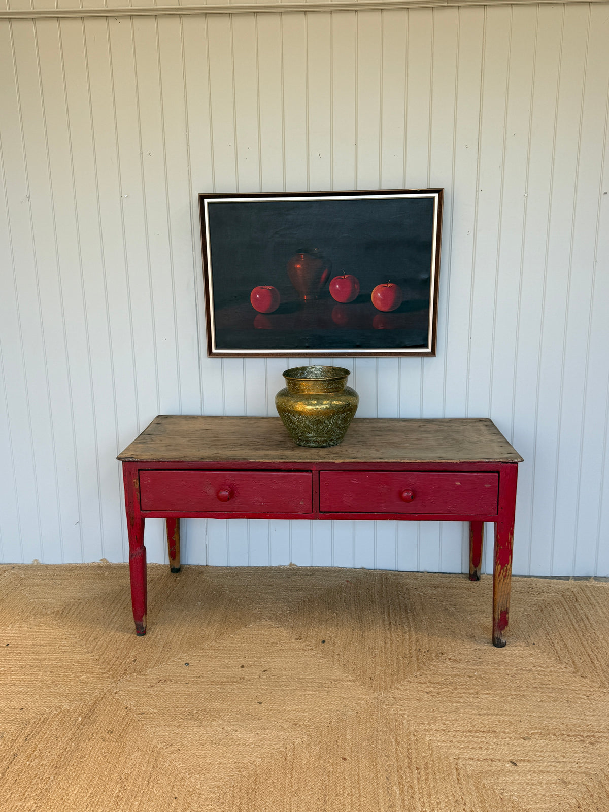Antique Painted Pine Prep Table with Red Paint