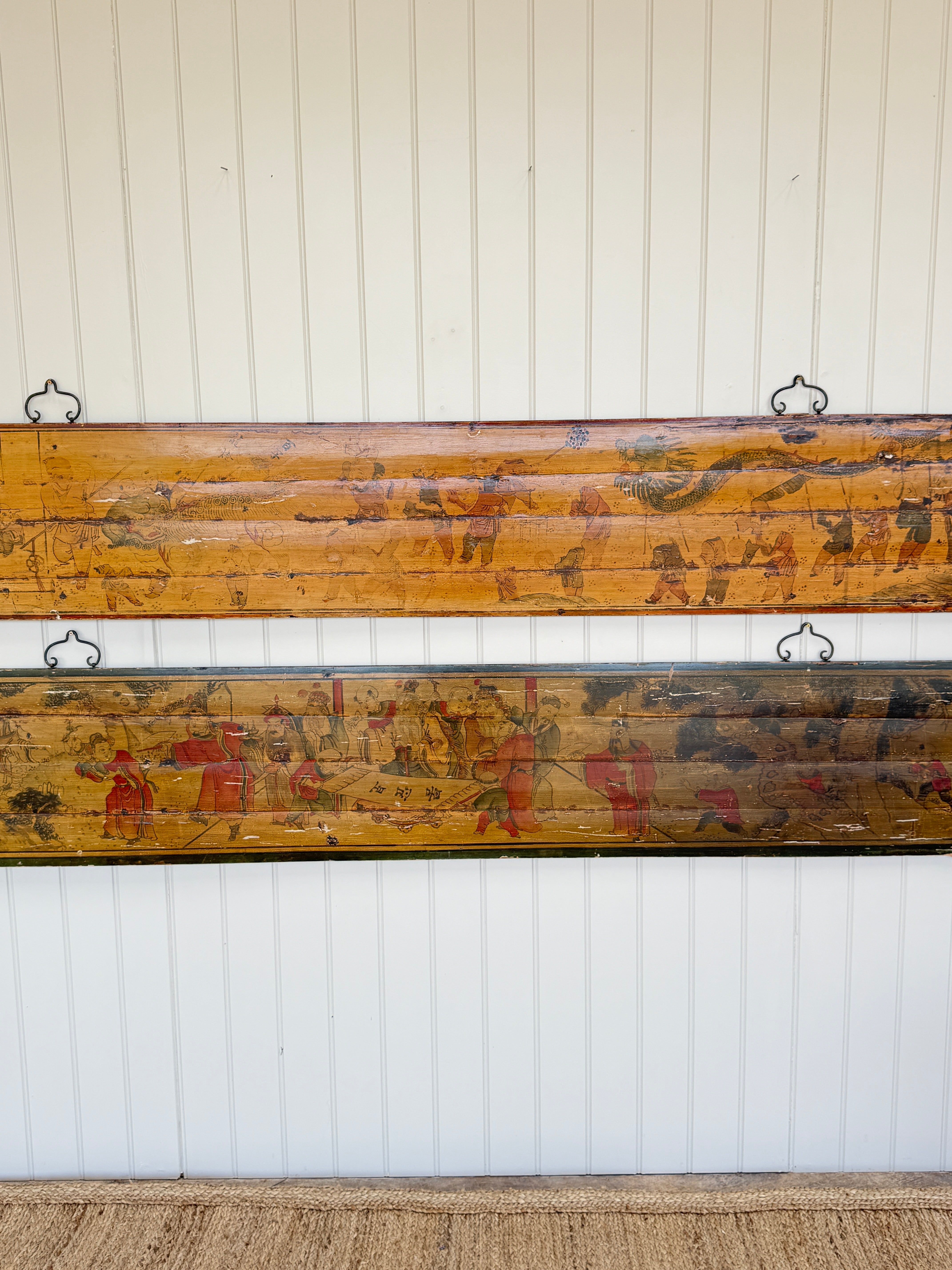 A Pair of Chinese Painted Pine Bed Canopy Panels