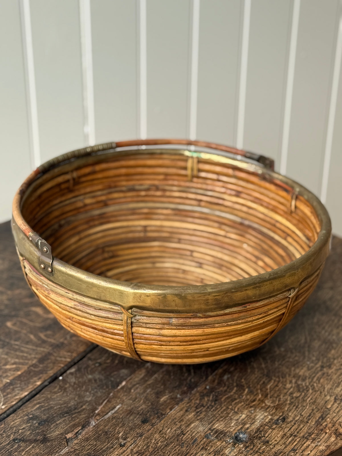 Italian Brass & Cane Handled Basket
