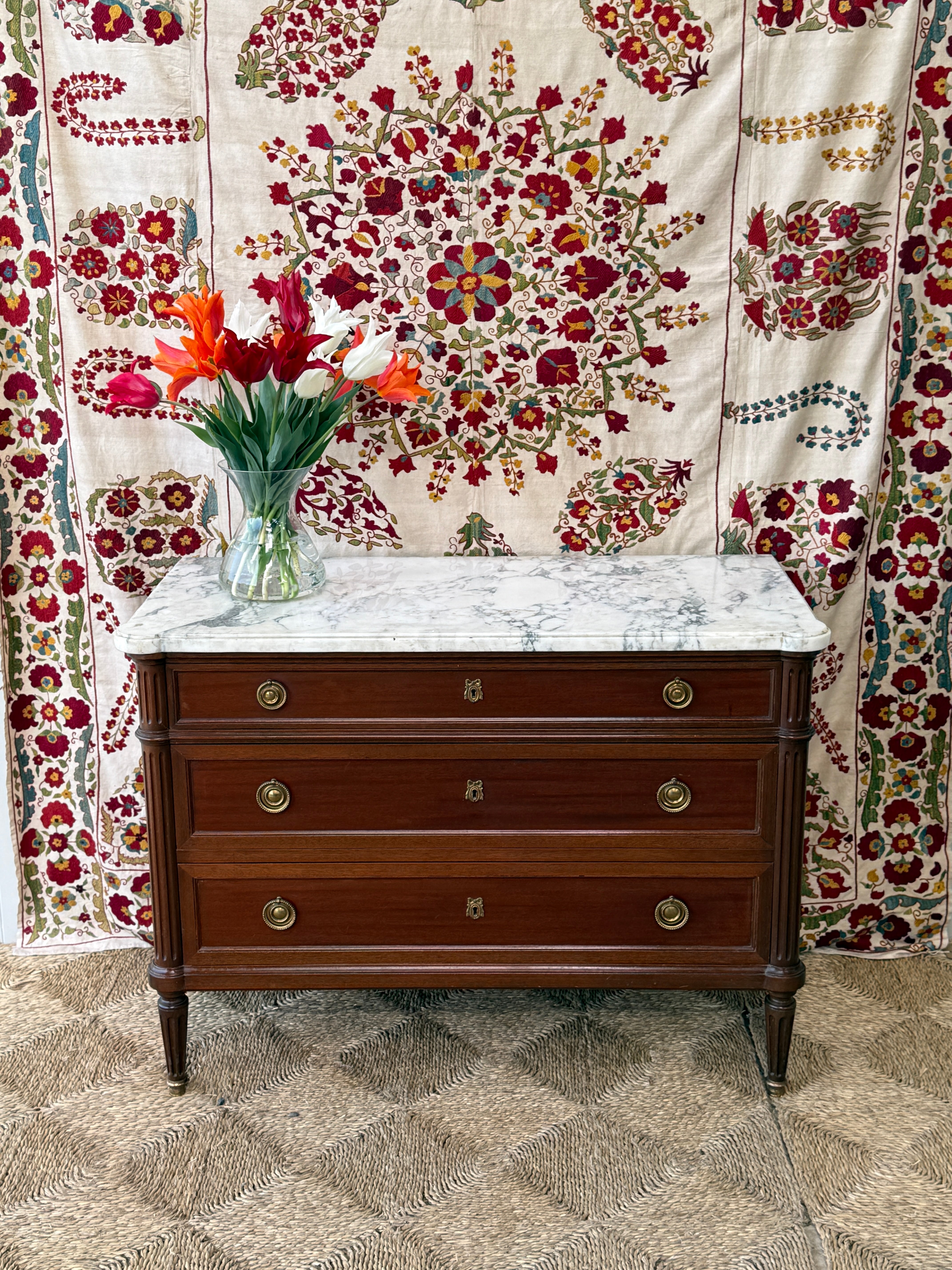 French Mahogany Marble Topped Commode