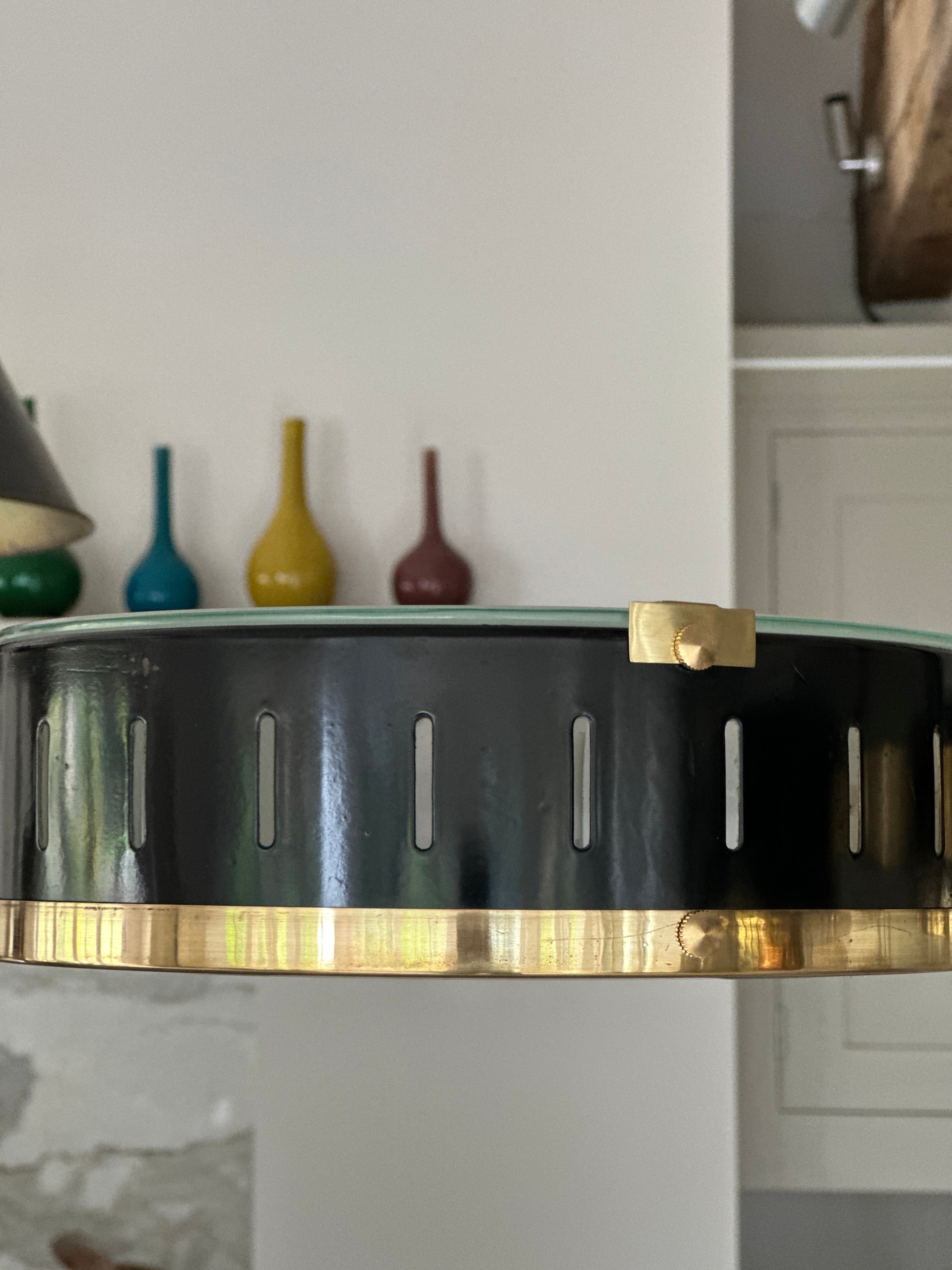 Large Italian ๐ฎ๐น 1950s Suspension light in black metal and brass by Stilux Milan