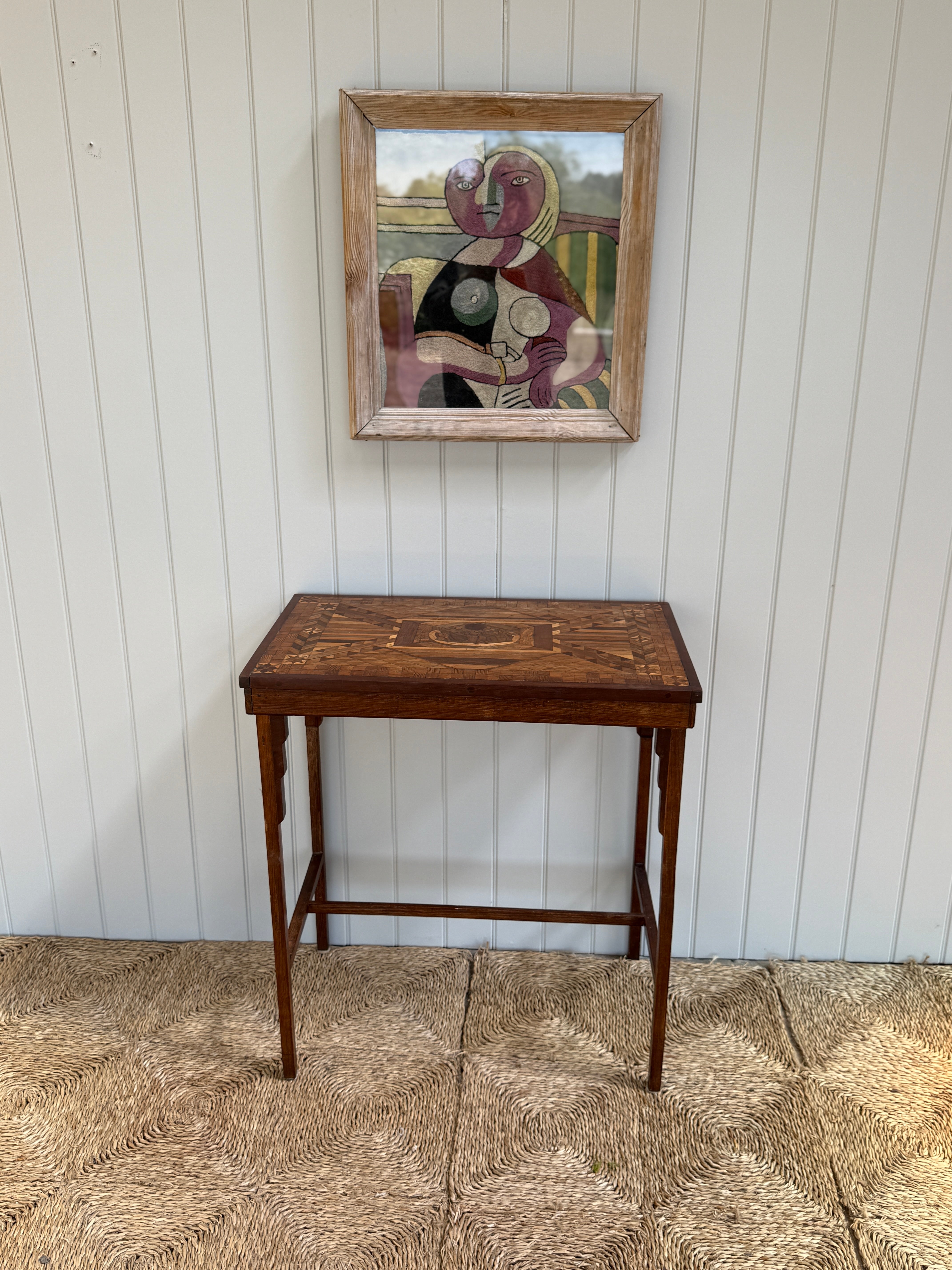 Marquetry Side Table with Stretcher