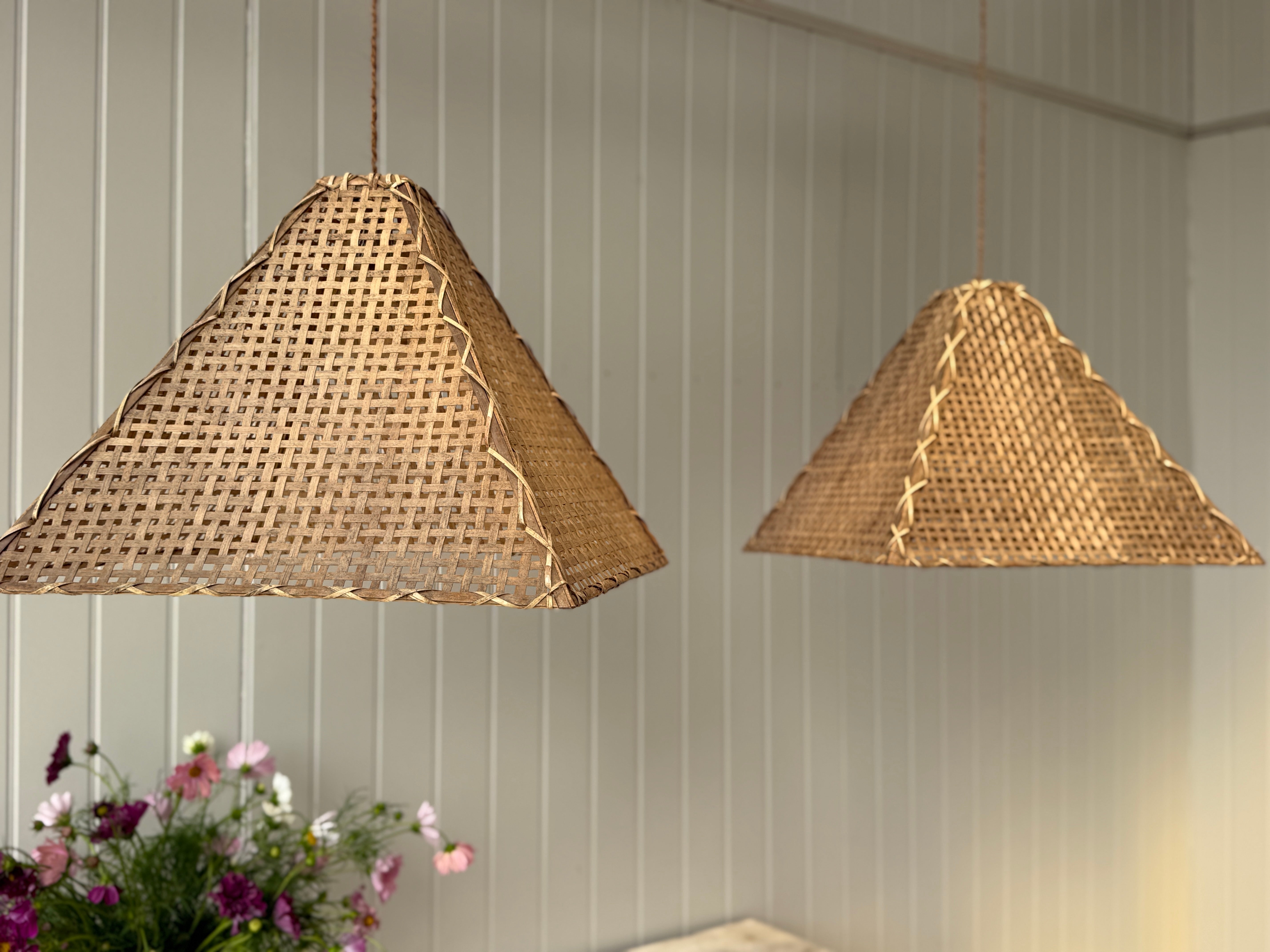 Pair of Woven Cane Pyramid Lampshades