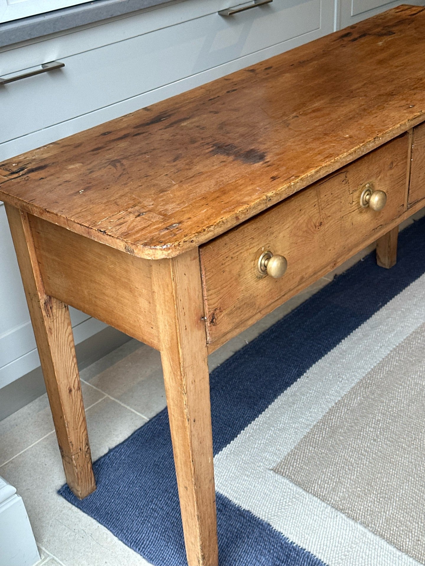 Early Victorian Pine Dresser Base with 2 large drawers