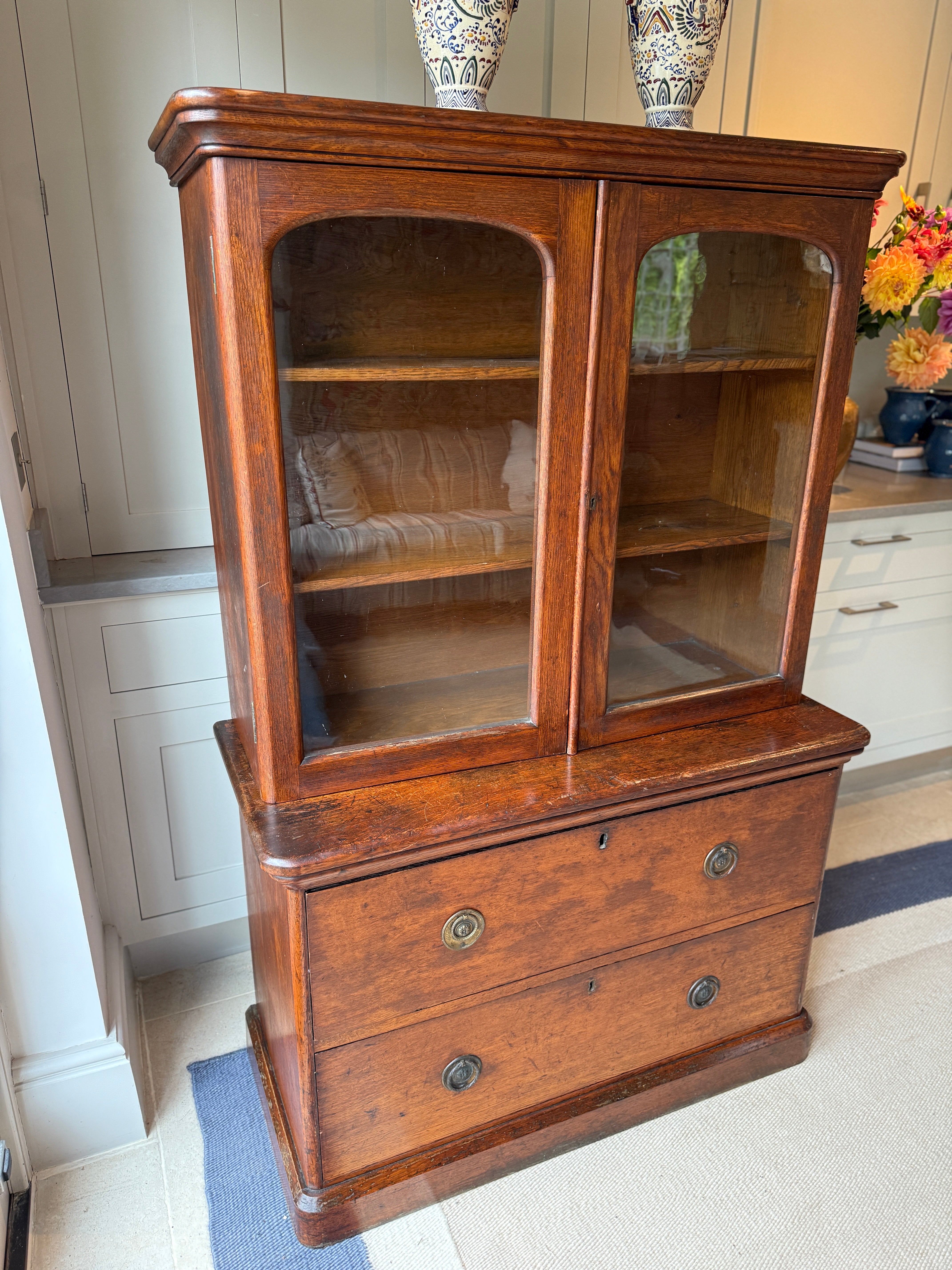 Late 19th Century Oak Dresser with Glazed cabinet