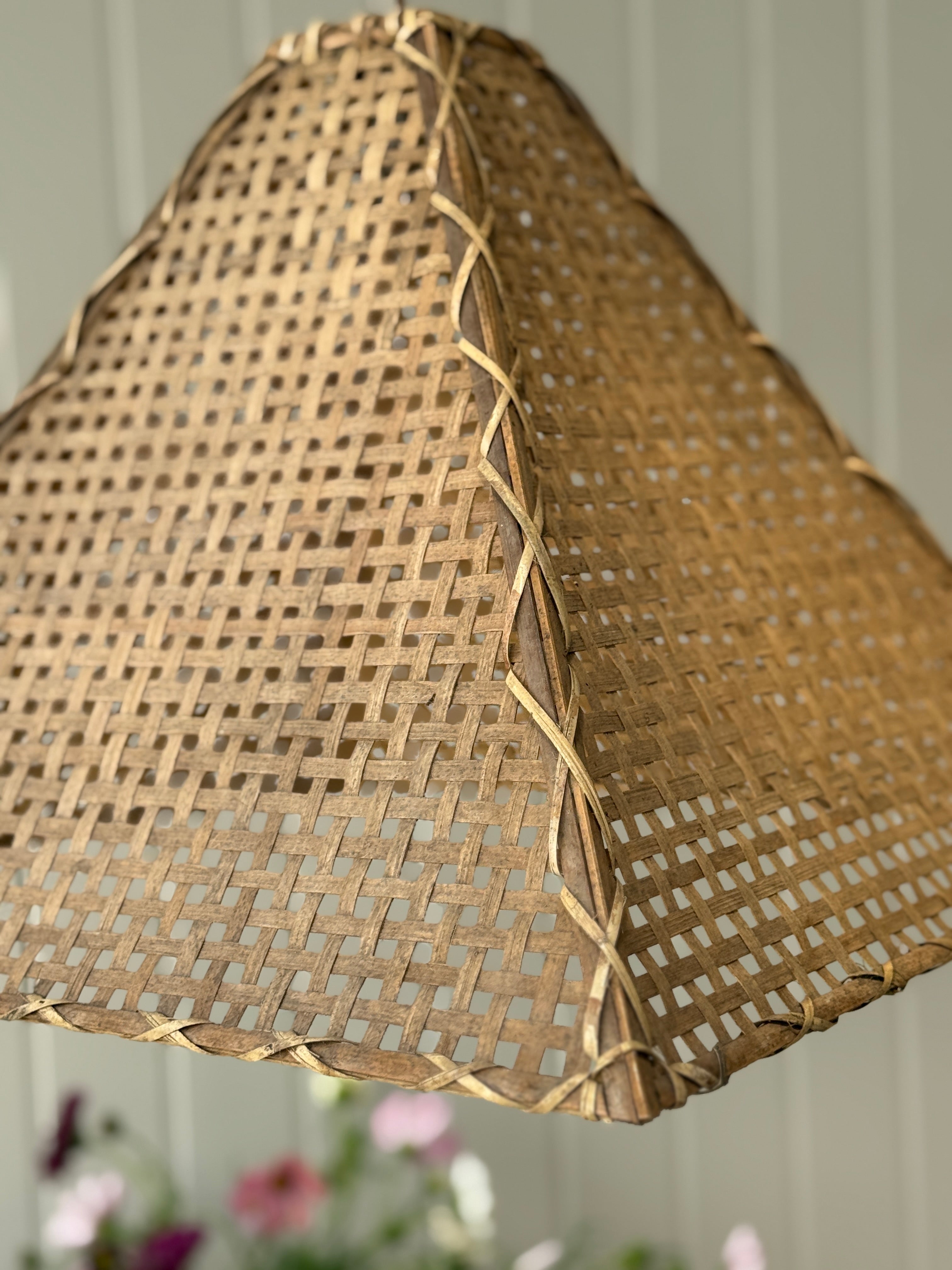 Pair of Woven Cane Pyramid Lampshades