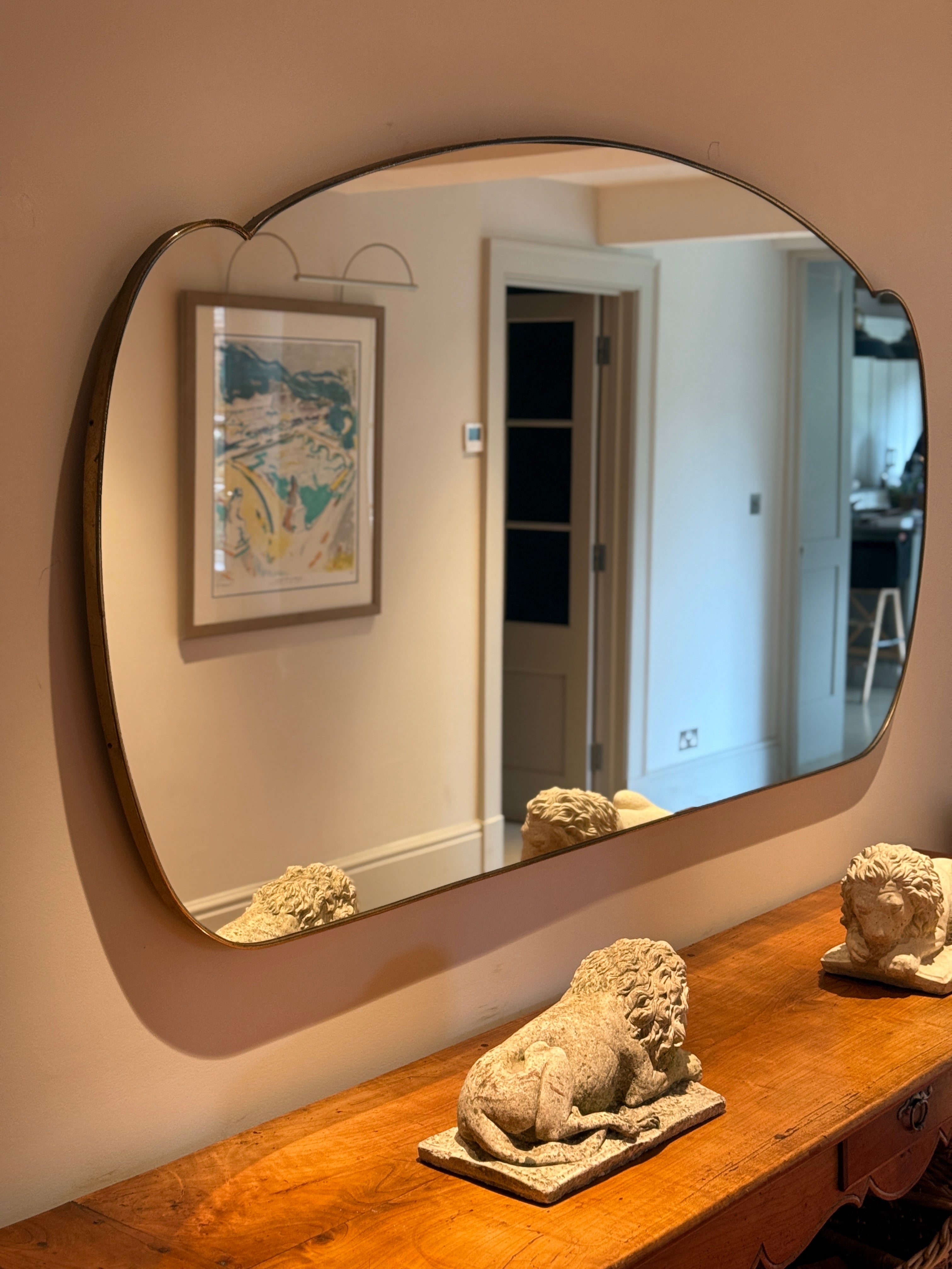 Extra Large Cloud Shaped Italian Brass Shield Mirror