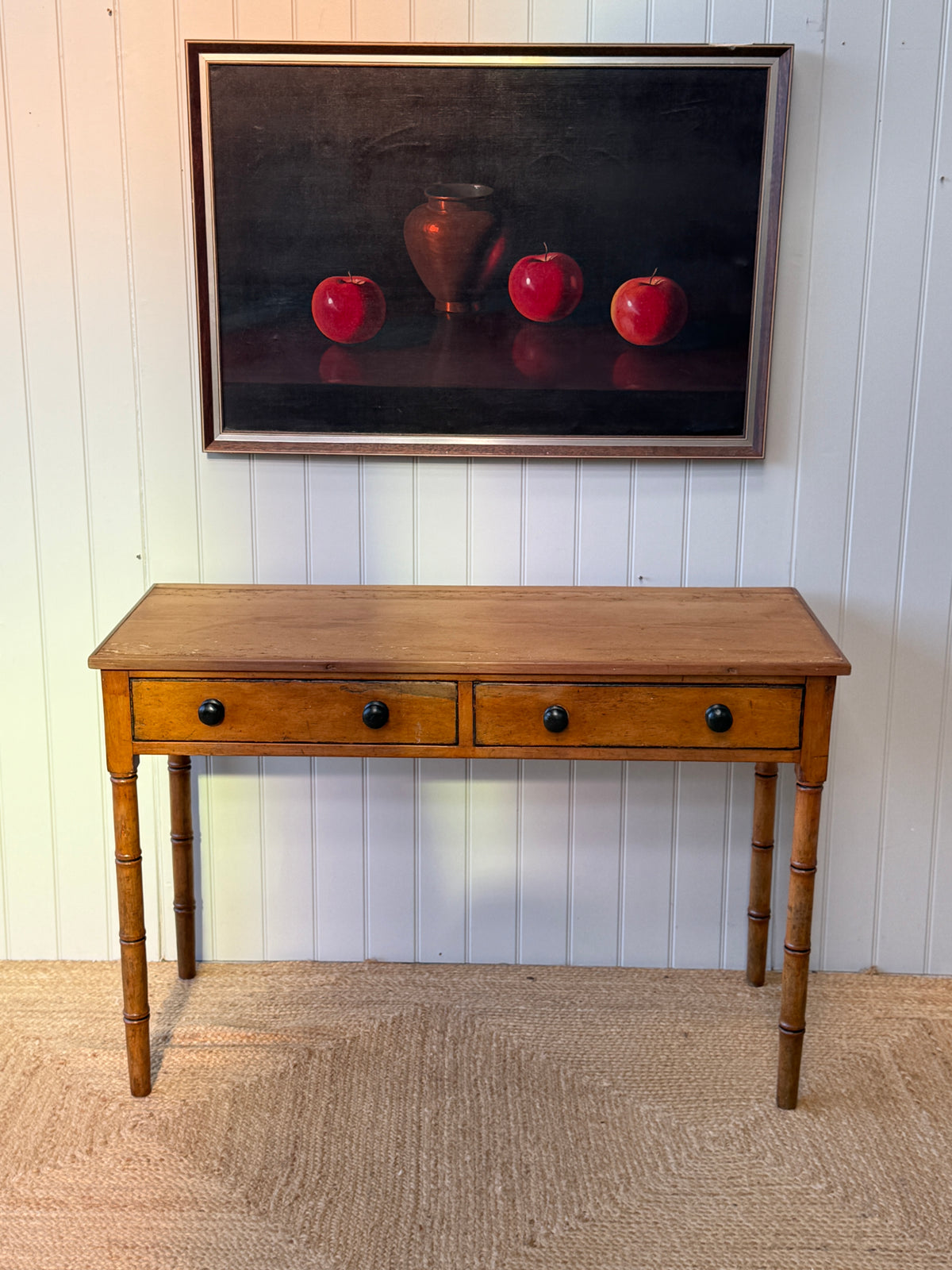 Regency Pine Side Table with Faux Bamboo Legs and Two Drawers