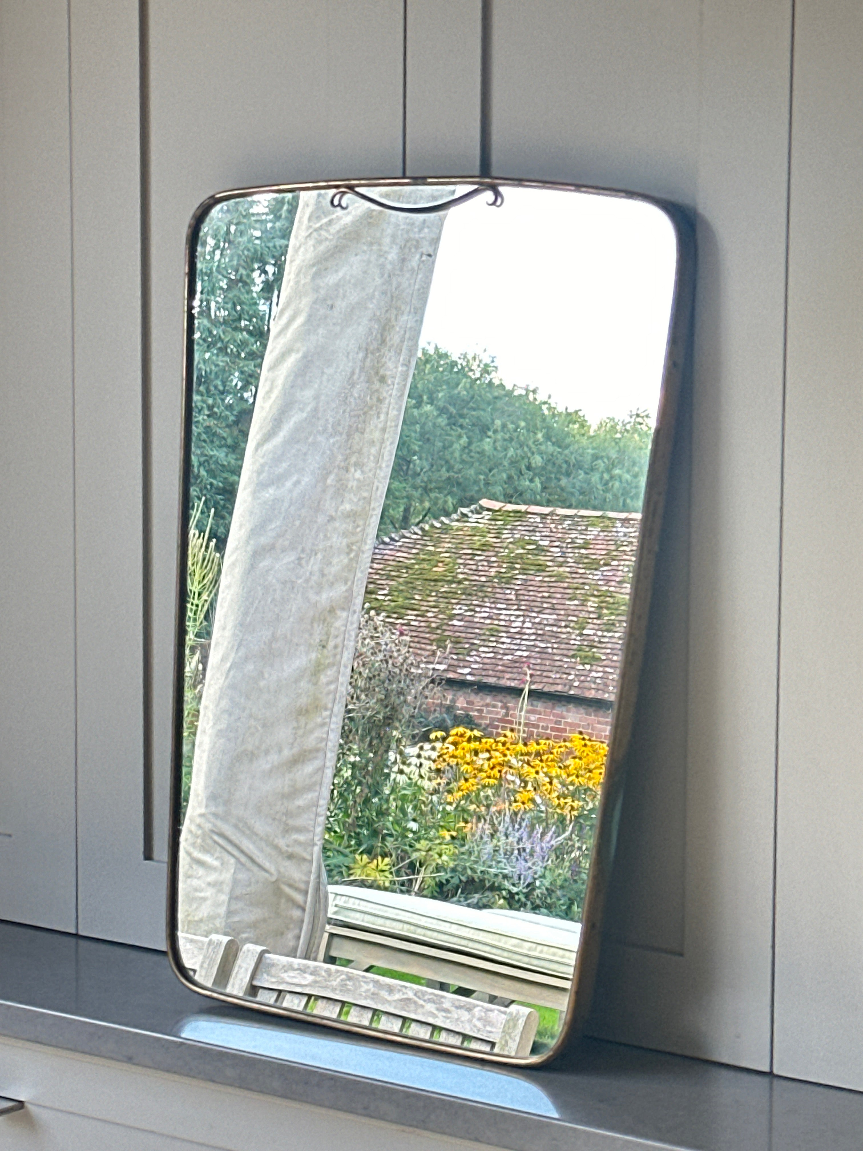 1950s Italian Shield Mirror with Crest Attributed to Fontana Arte