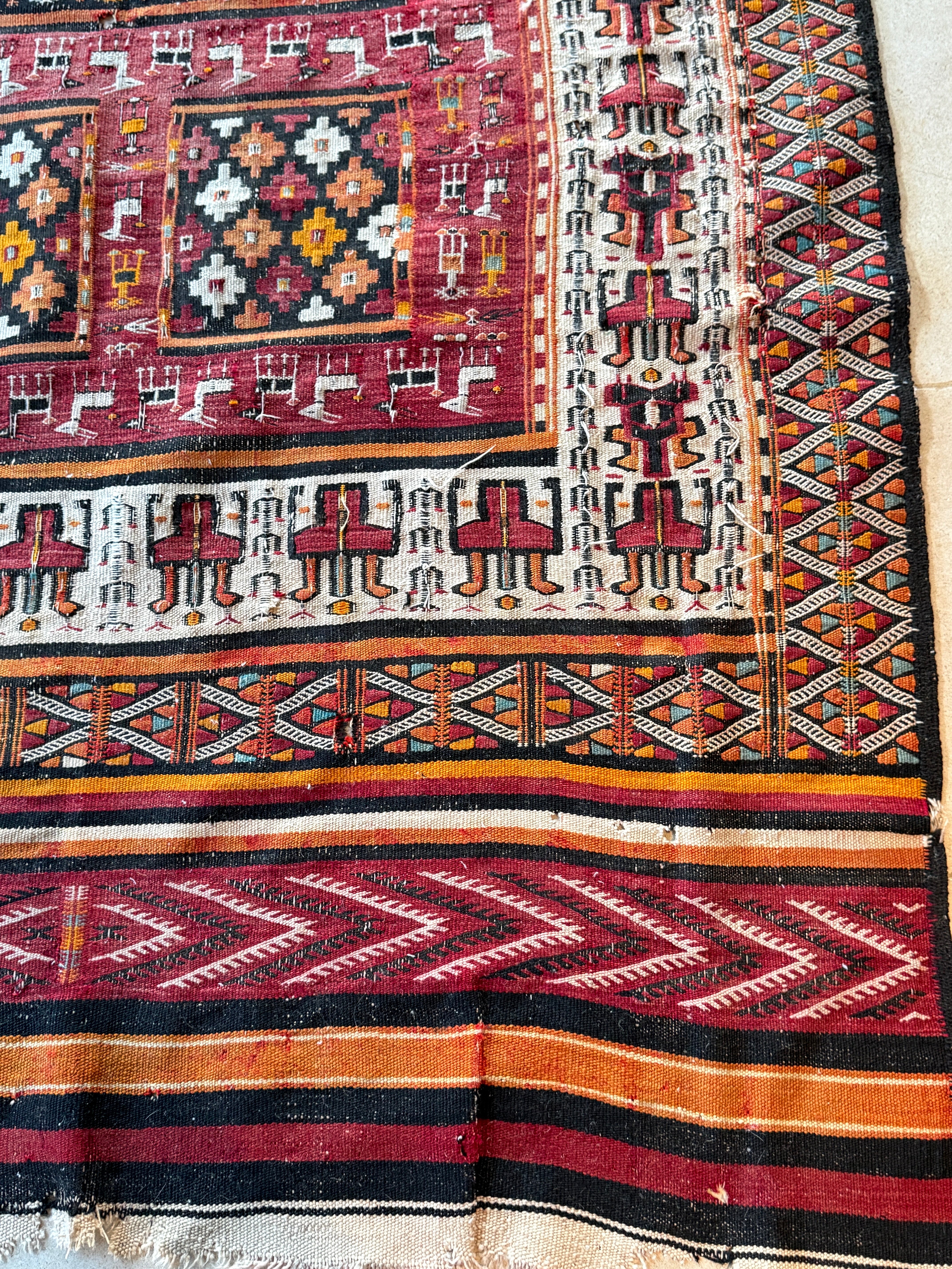 Vintage Polychrome Turkish Flatweave rug
