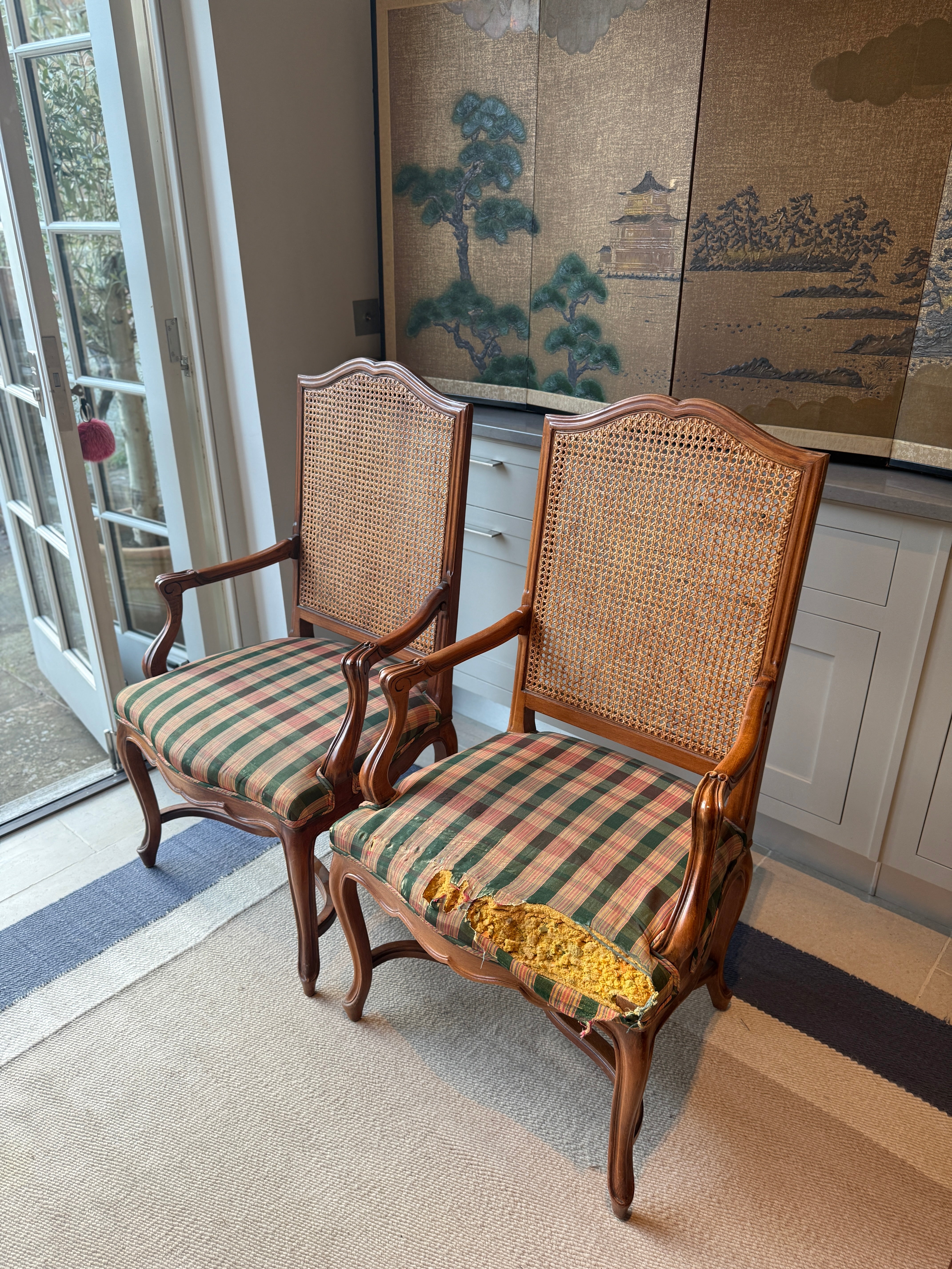 Pair of Fruitwood and Cane Chairs