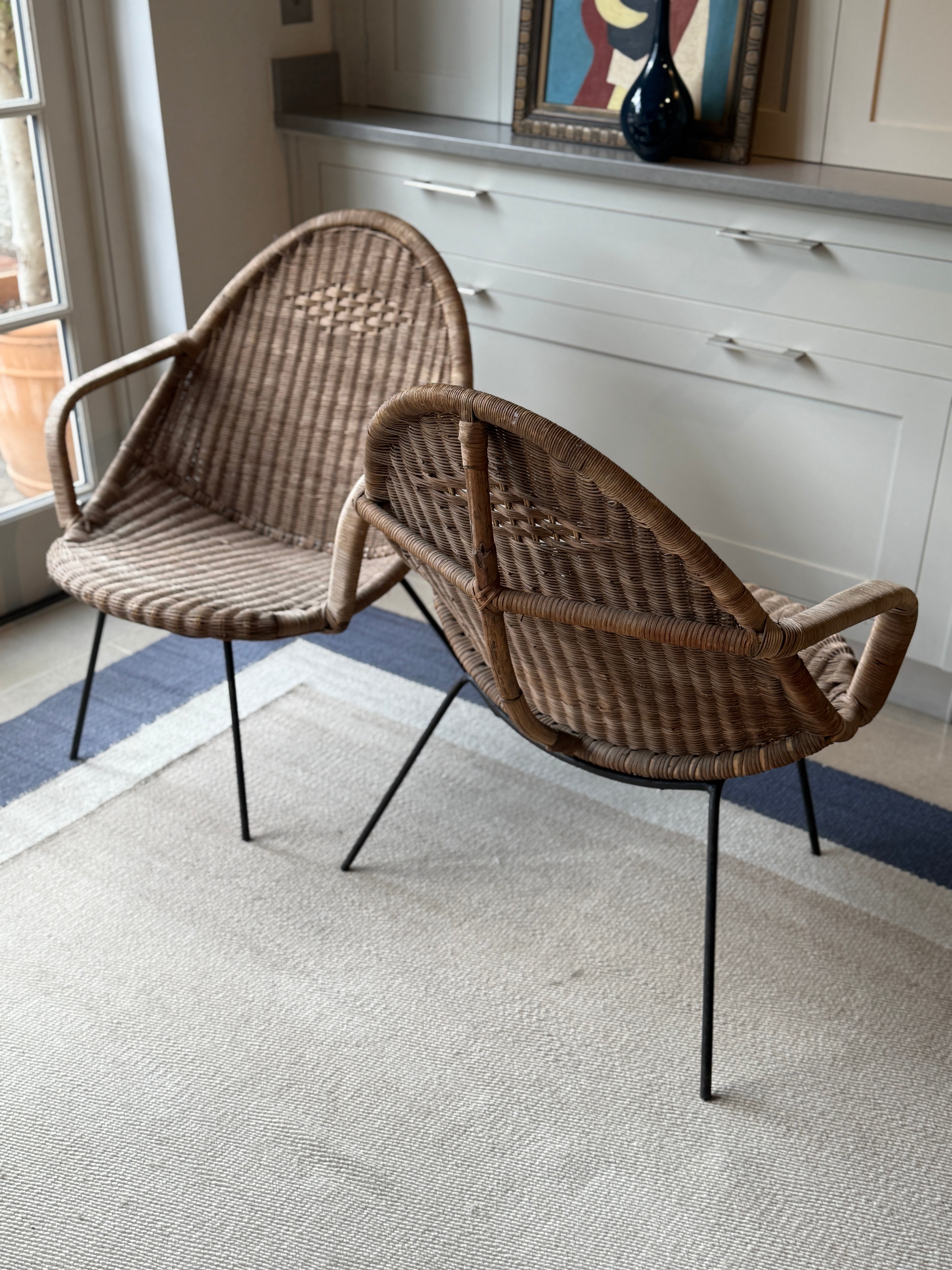 Pair of Italian Rattan Chairs Circa 1960-70