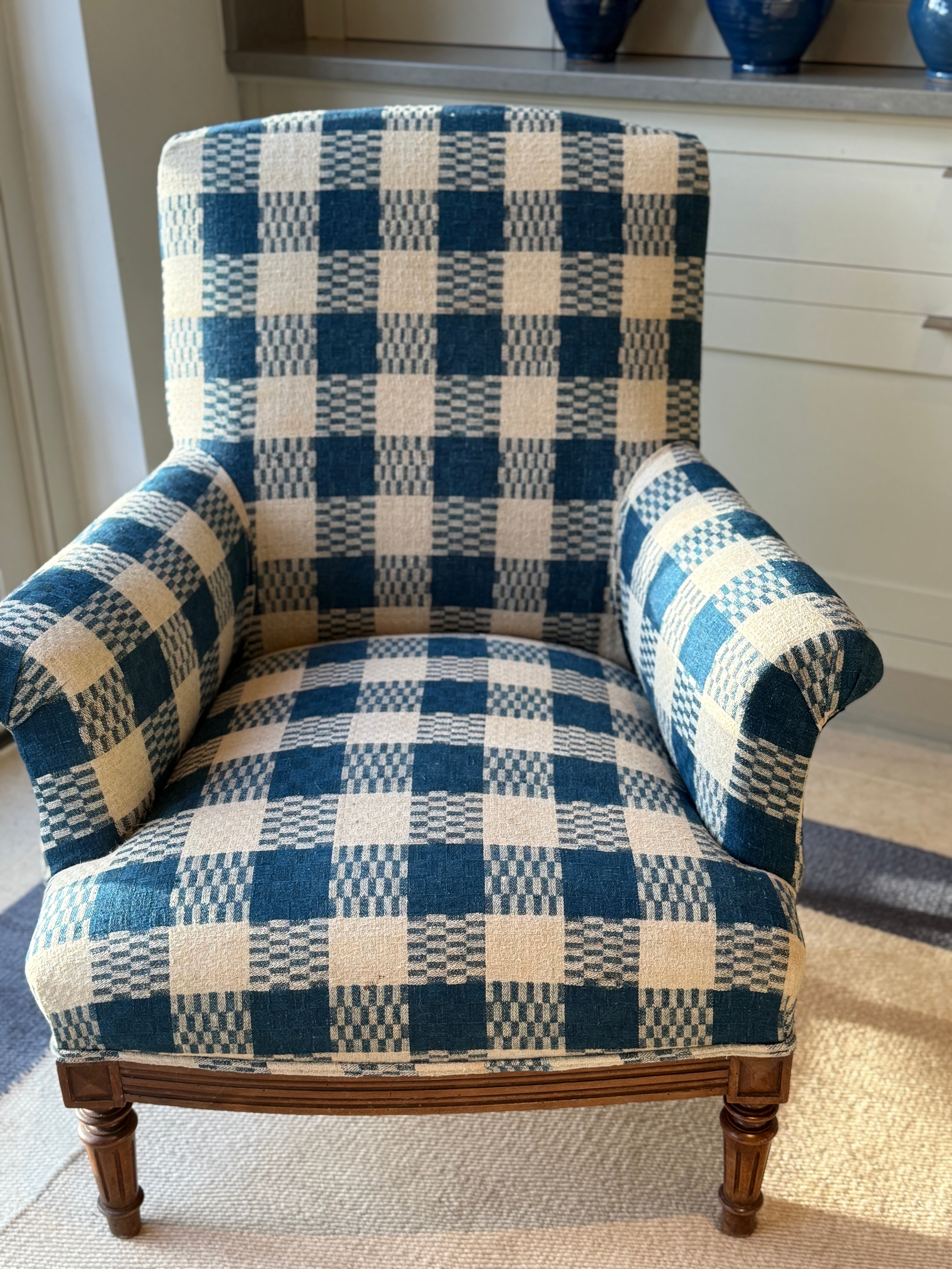 Antique Armchair in a Vintage French Textile