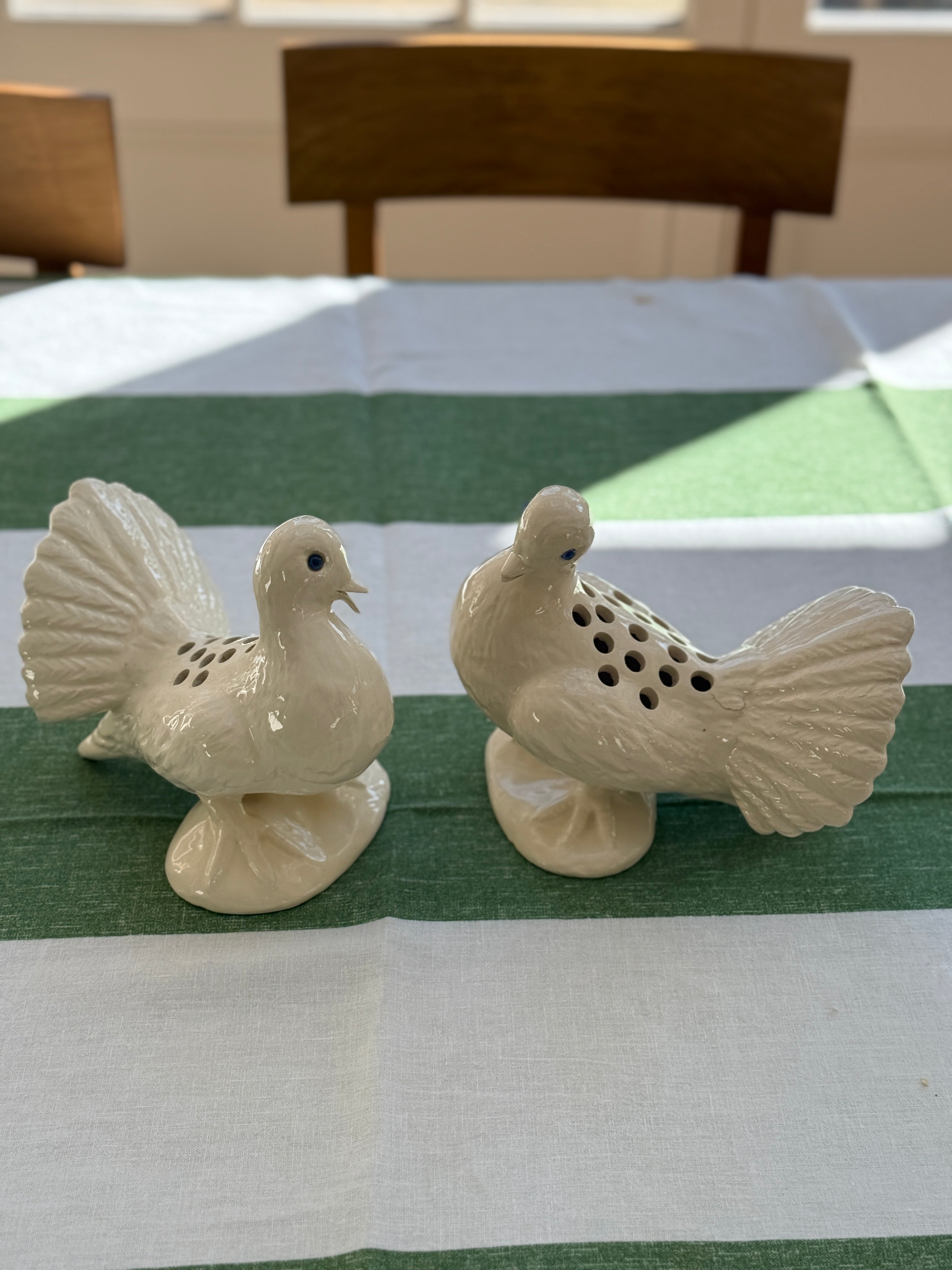 Pair of Ceramic Floral Doves