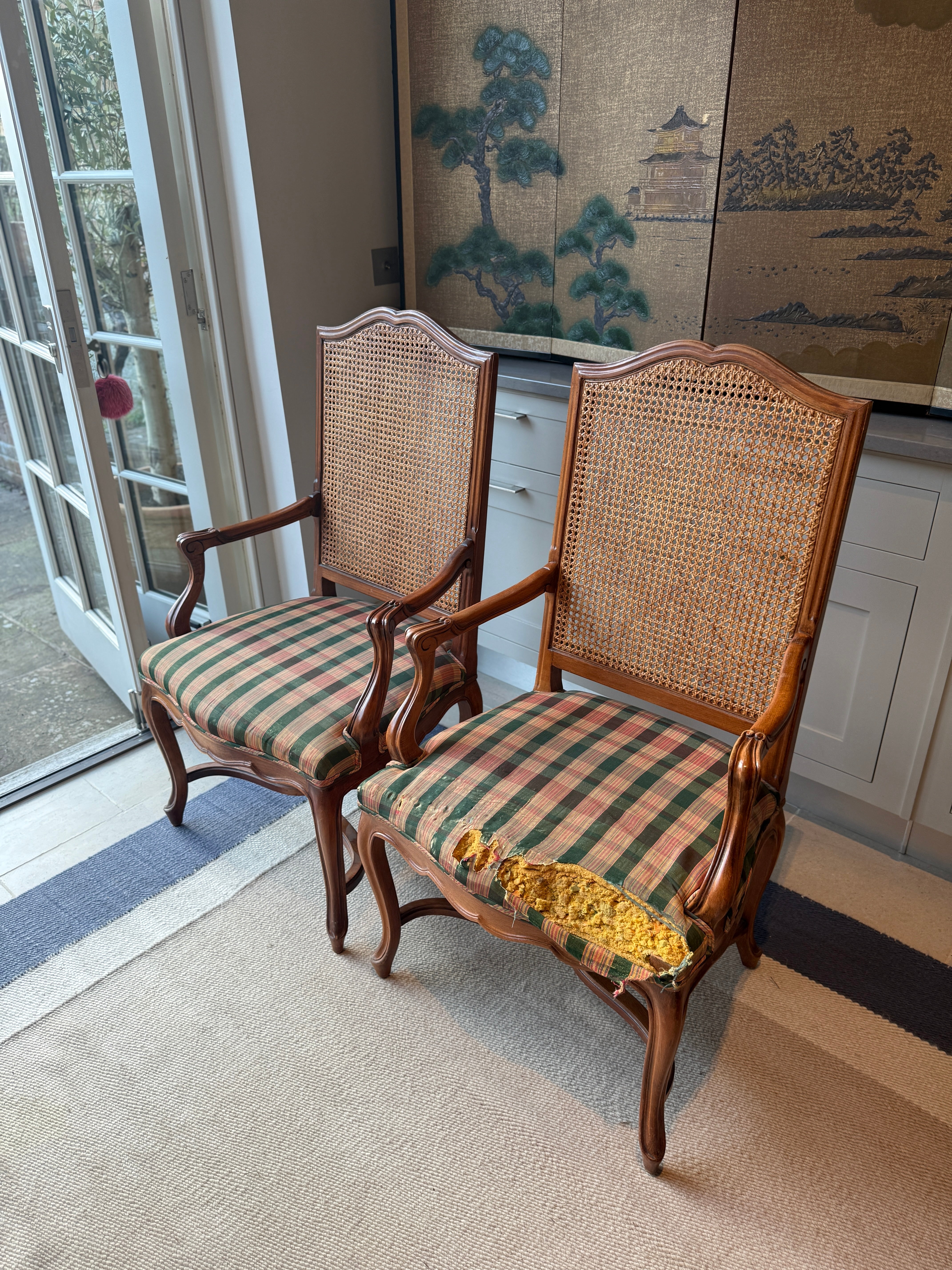 Pair of Fruitwood and Cane Chairs