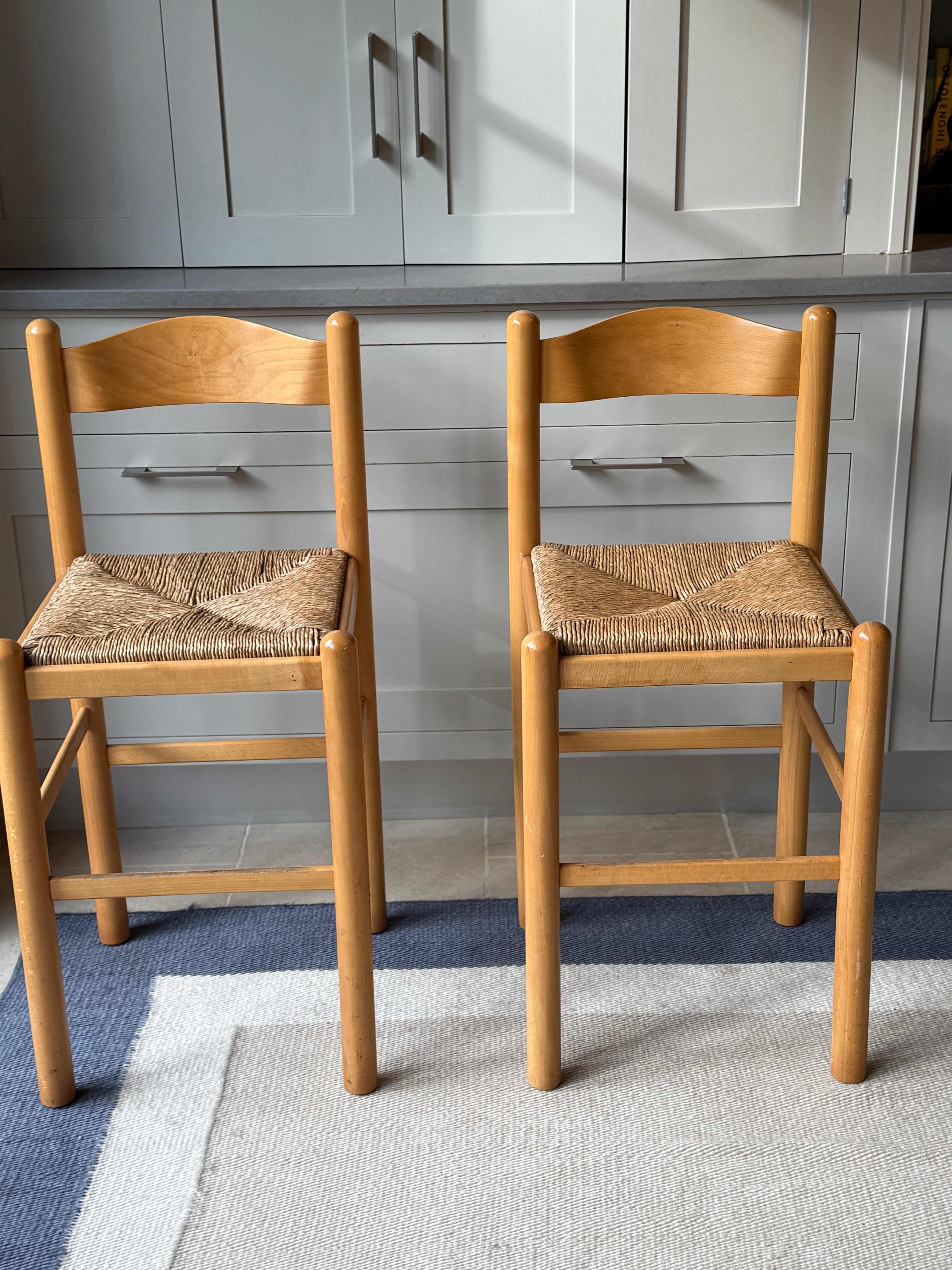 Pair of Vintage Rush Seat Bar Stools