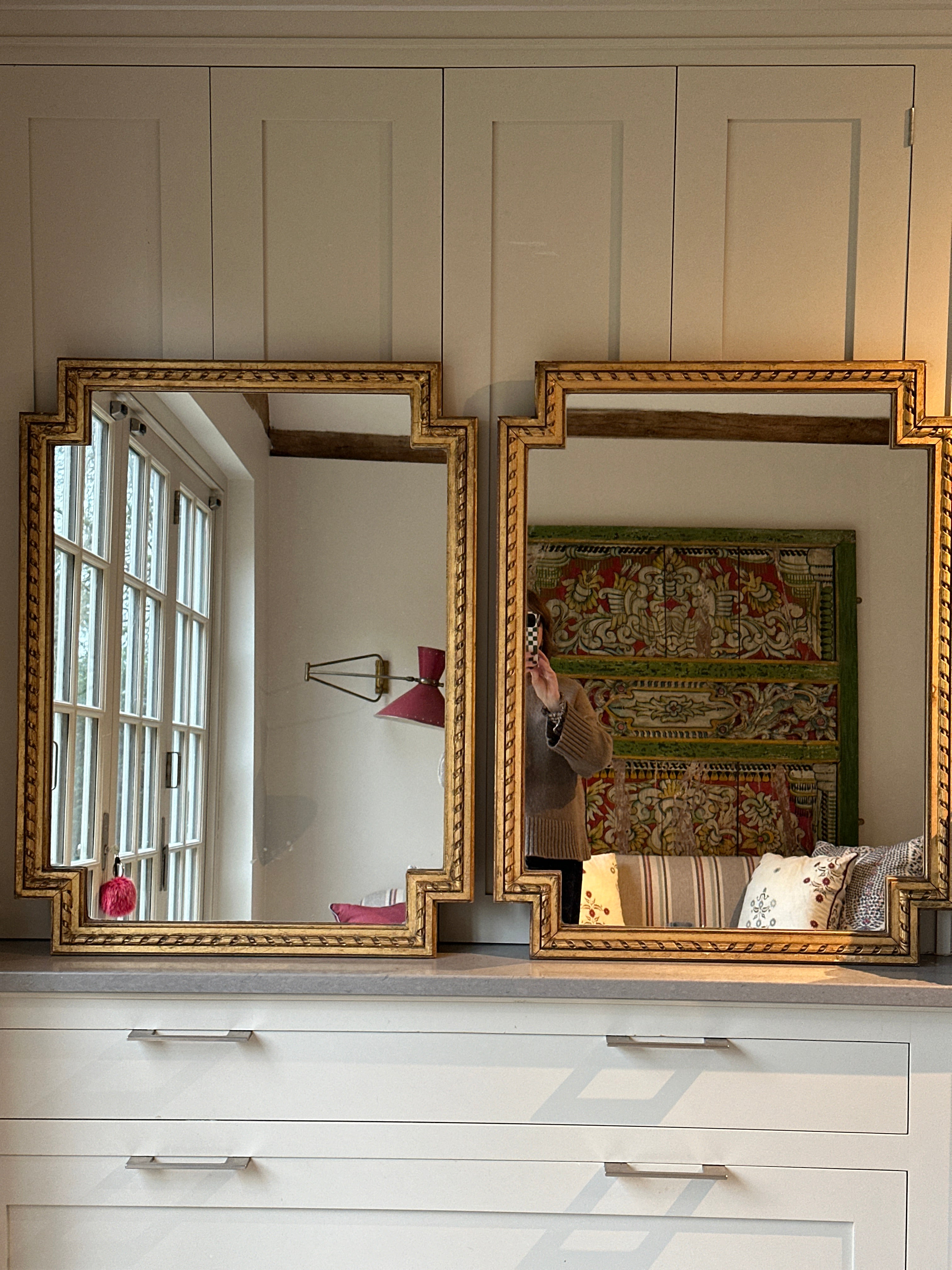 Pair of Early 20th Century Wooden Mirrors with gilt paint