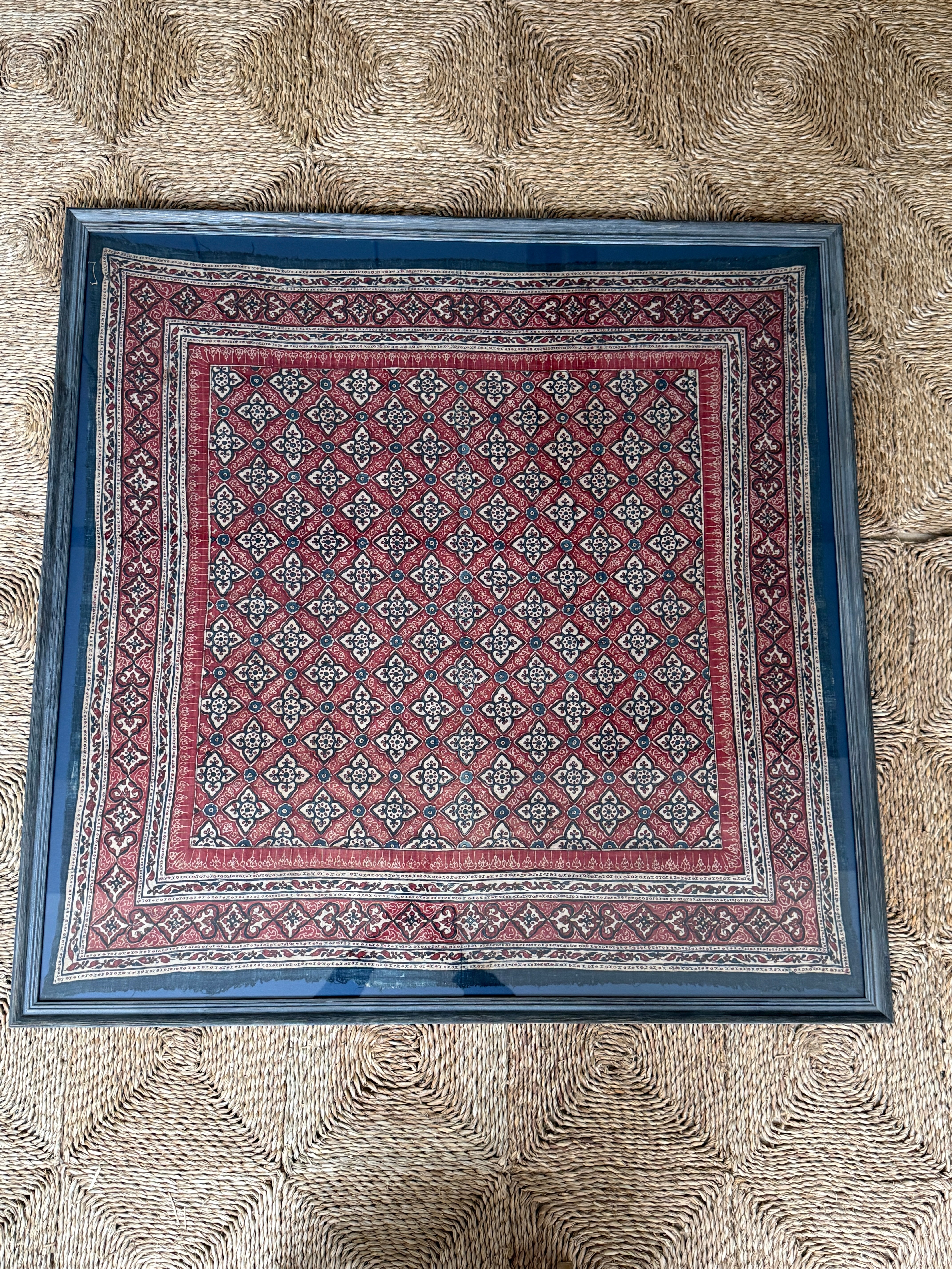 Antique Framed Sri Lankan Cotton Wall Hanging