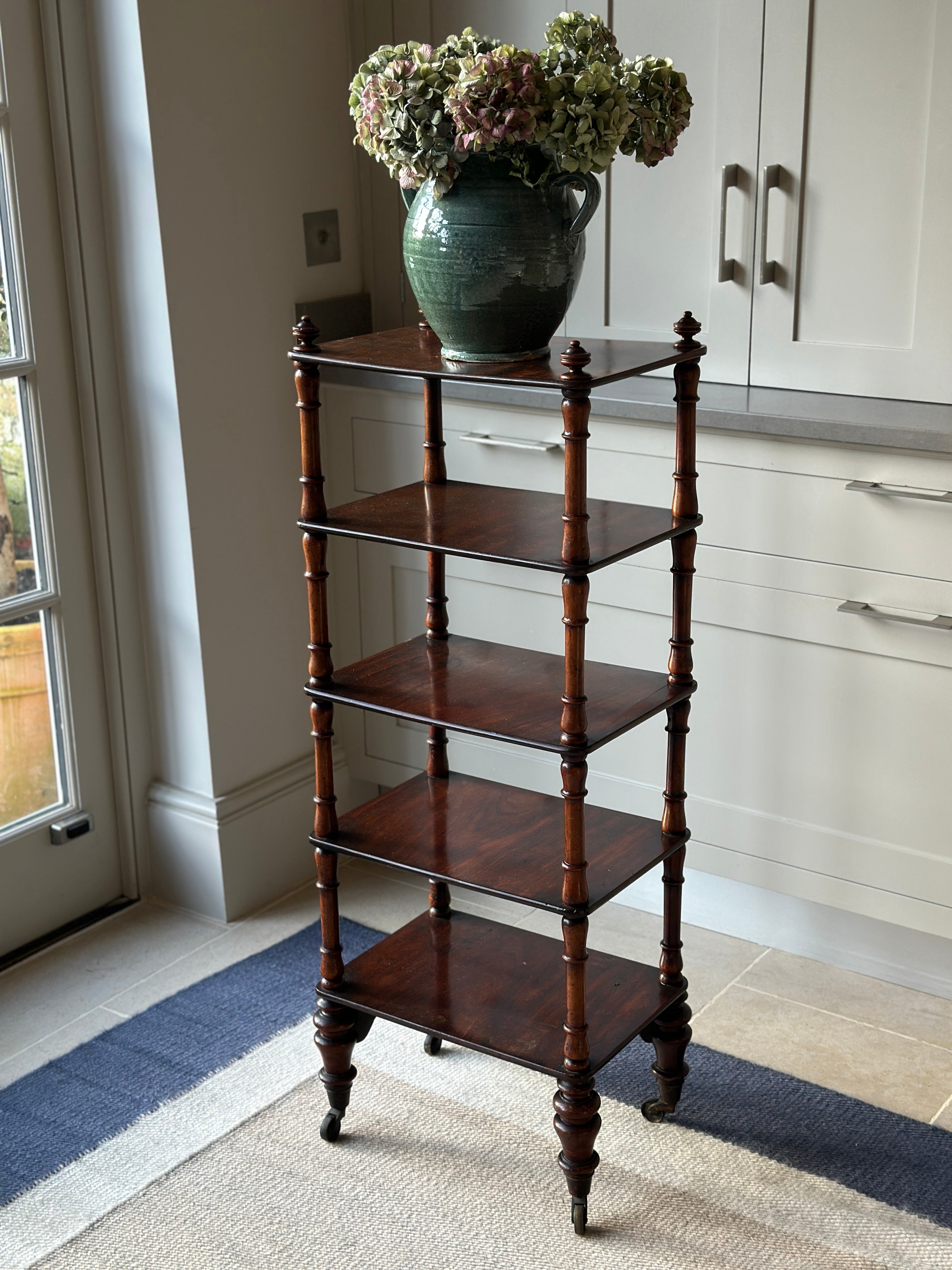 Tall Slim Mahogany Whatnot with 5 Tiers