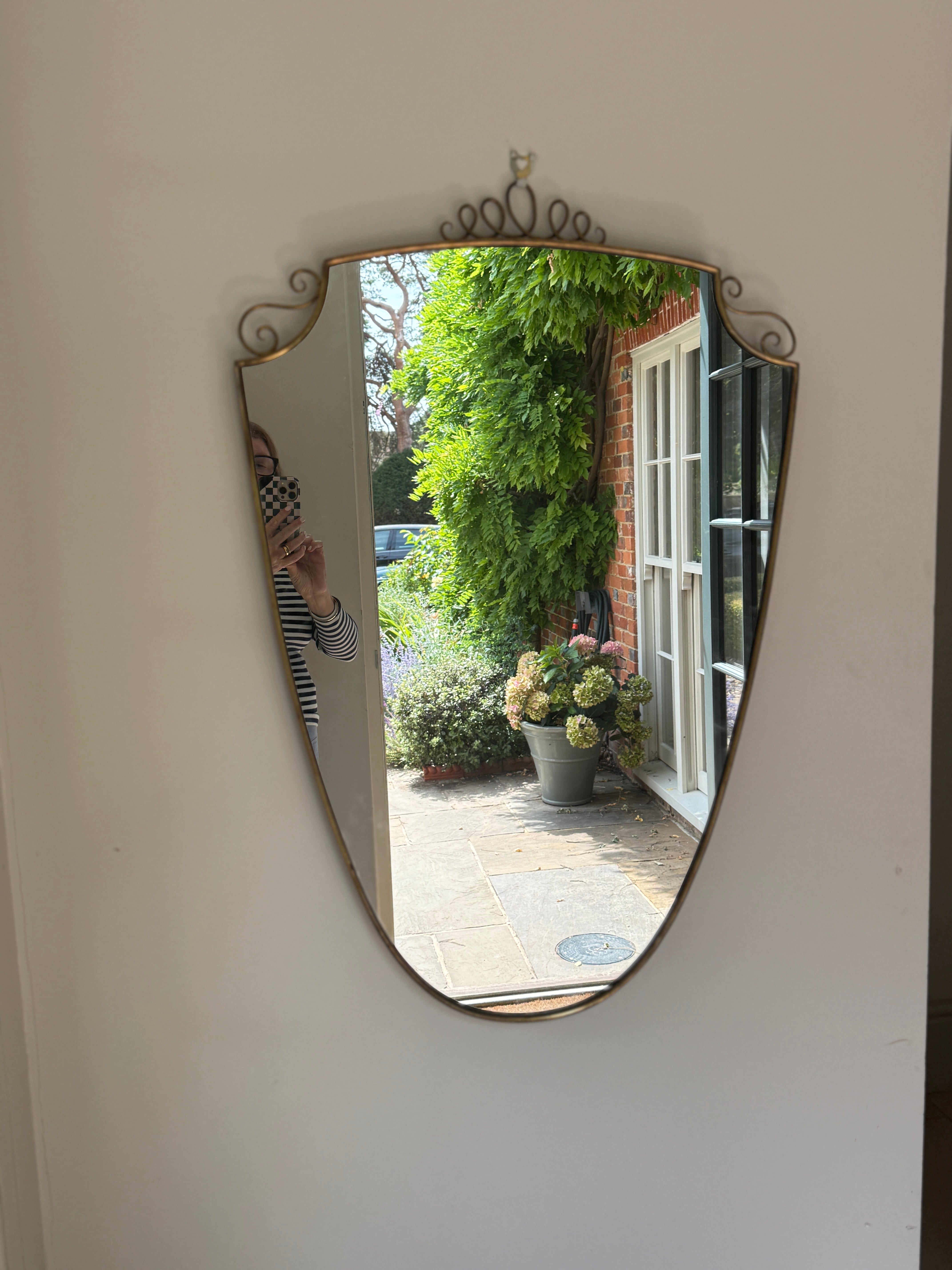 Mid-20th Century Italian Brass Shield Mirror