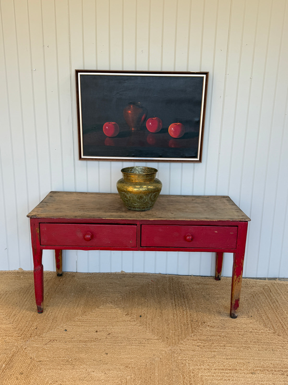 Antique Painted Pine Prep Table with Red Paint