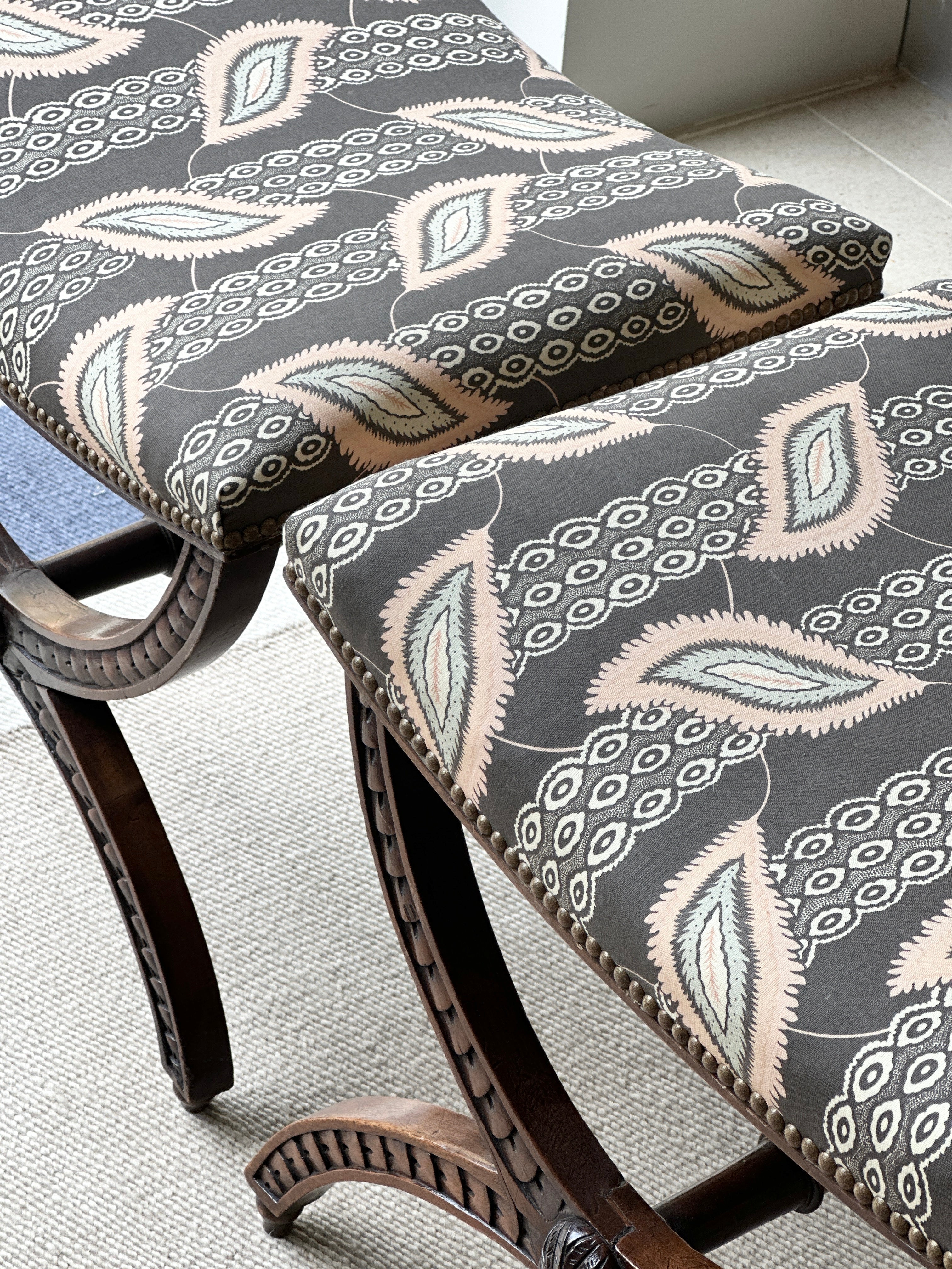 Pair of English X Frame Footstools in John Stefanidis Josephine