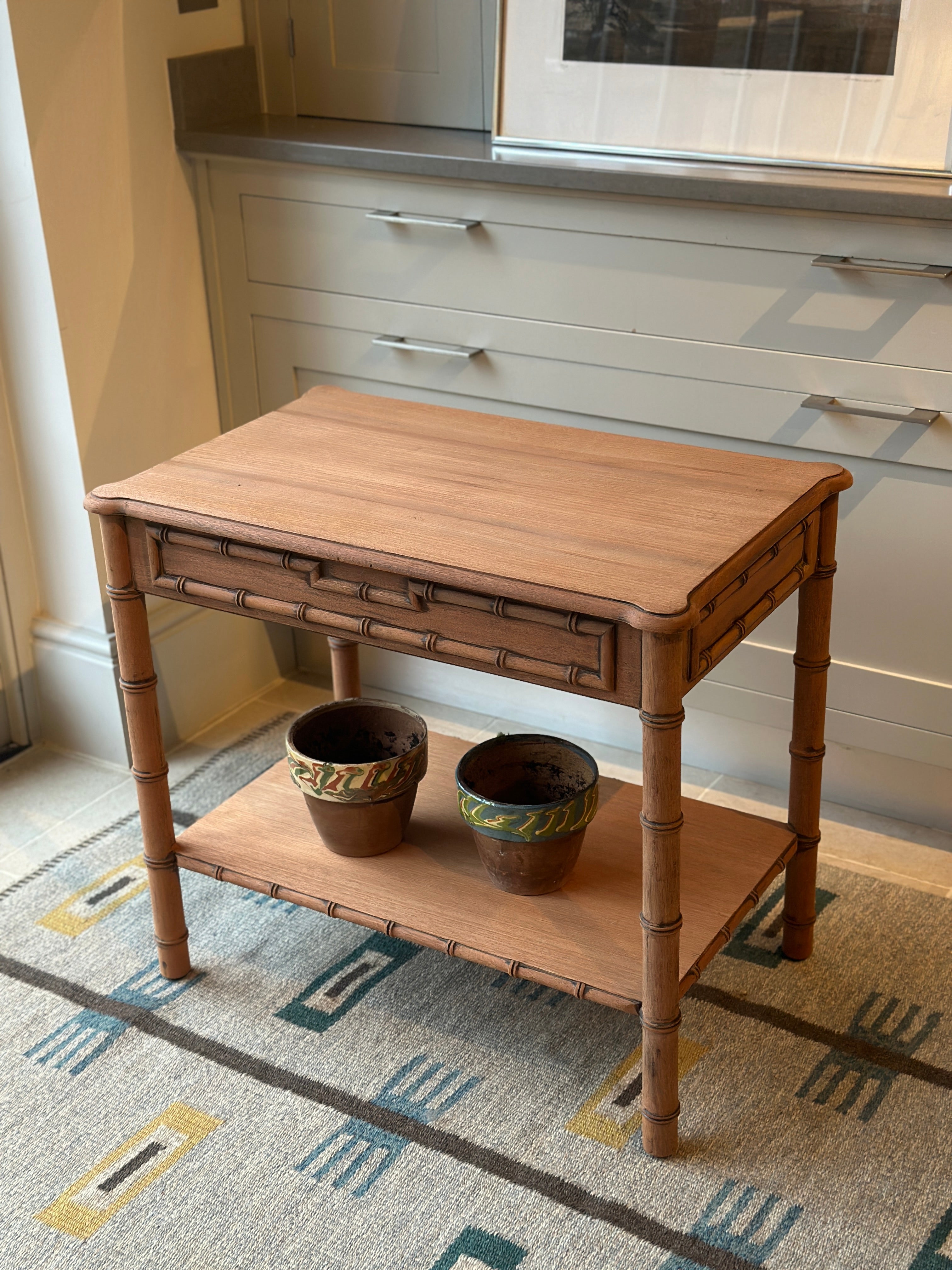 Charming Vintage Mahogany Faux Bamboo Side Table