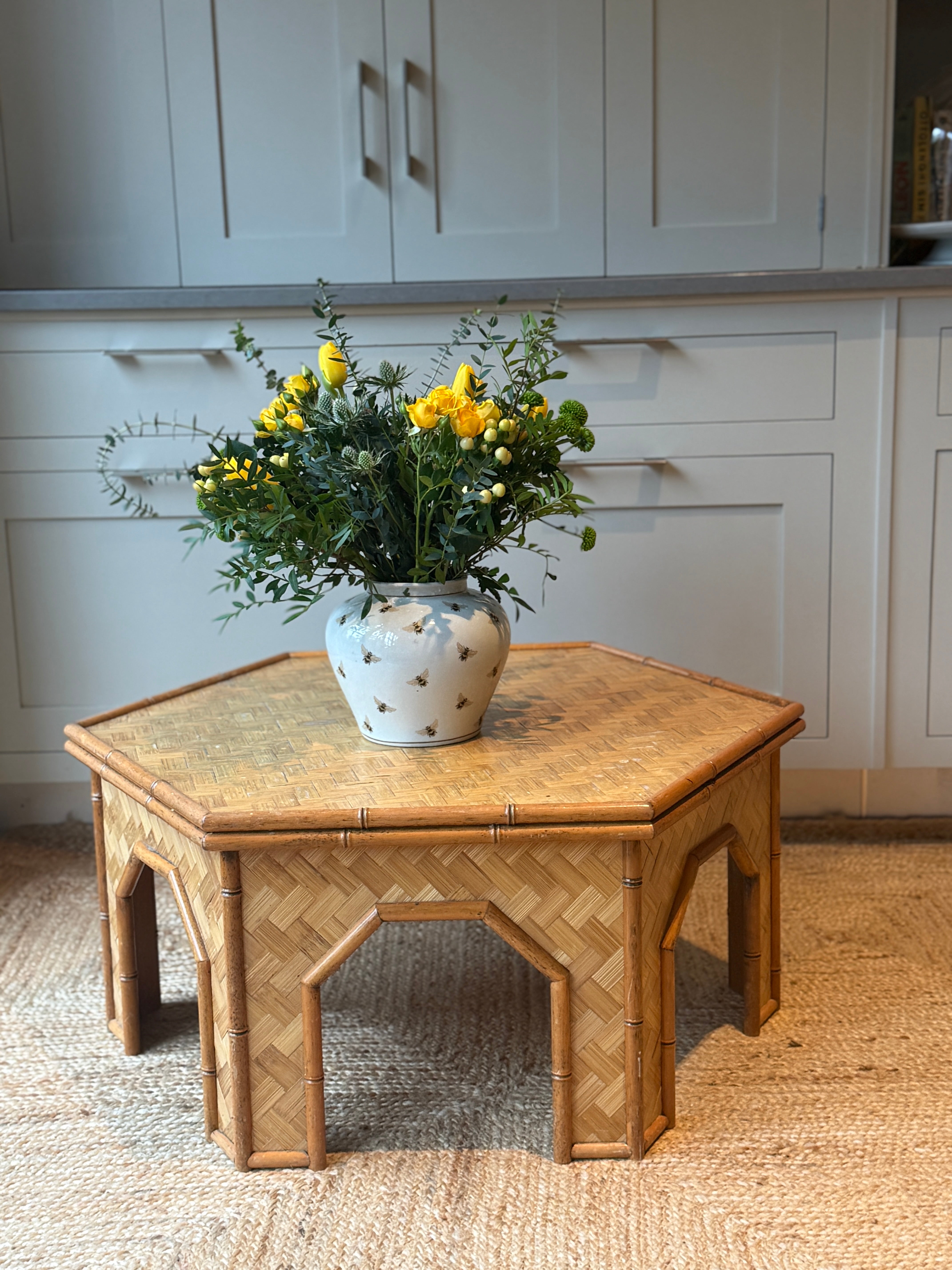 Mid Century Hexagonal Cane Coffee Table