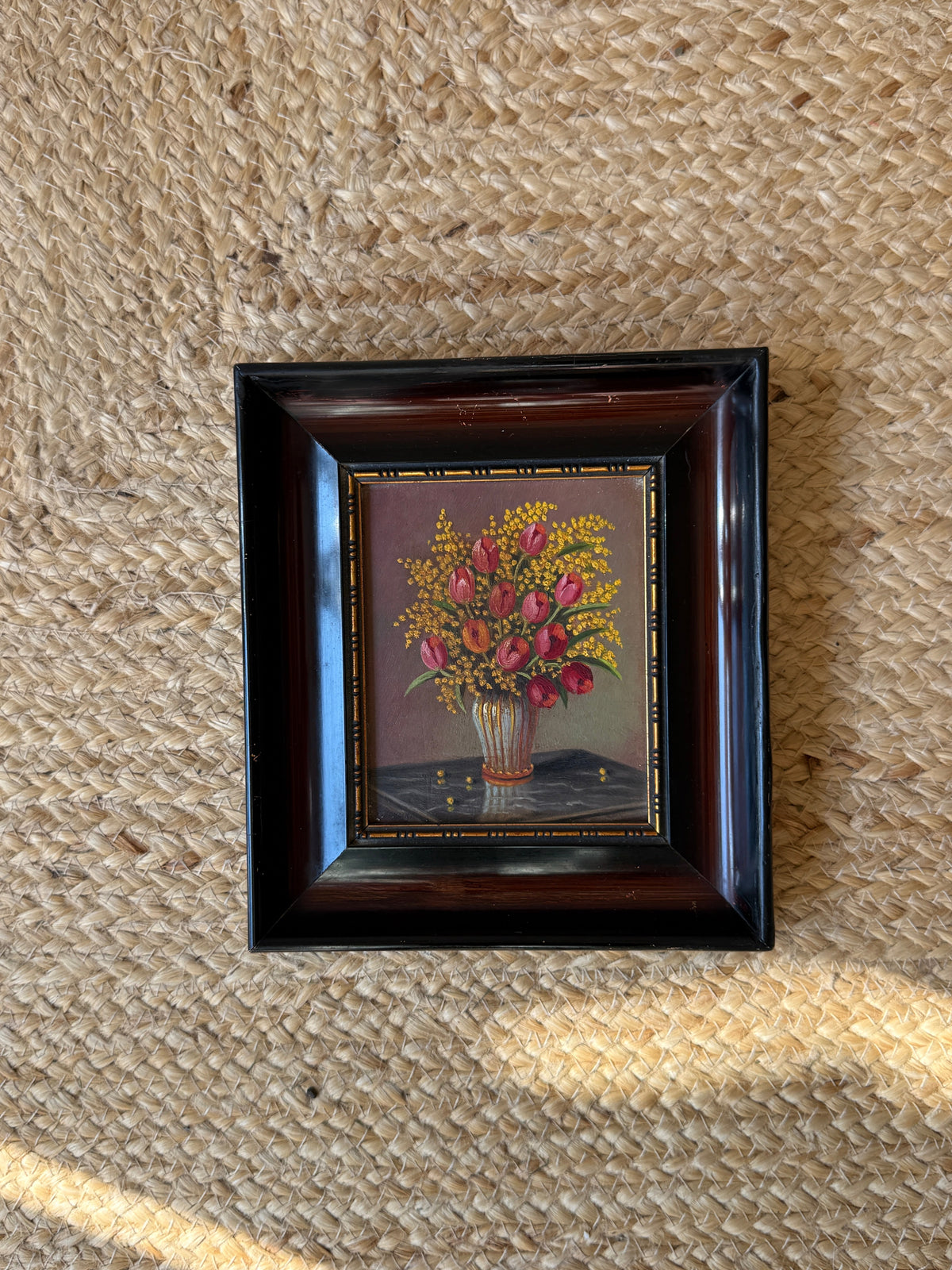Set of 3 Small Floral Oil Pastel Paintings