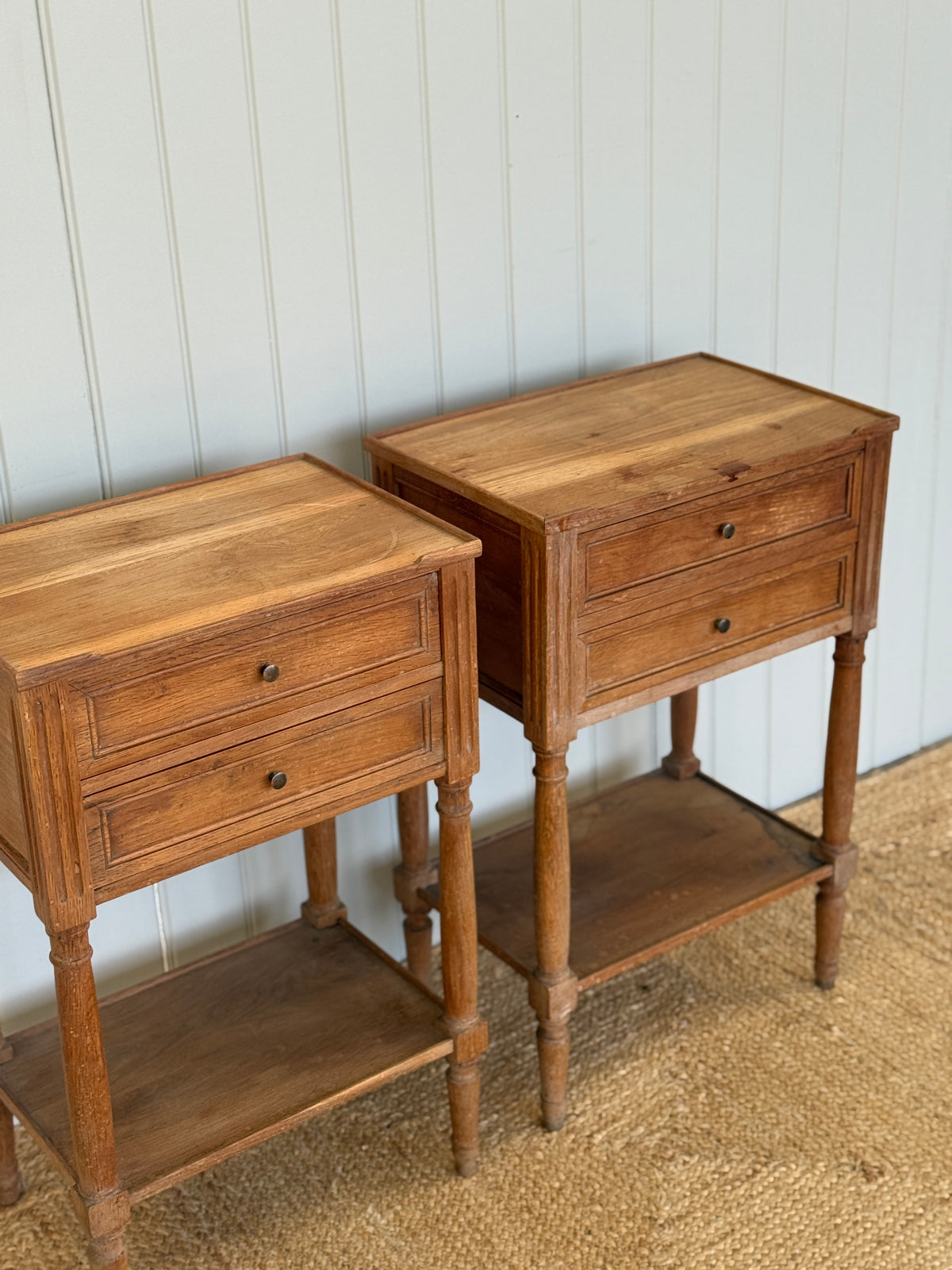 Pair French of Bleached Oak Bedside Tables
