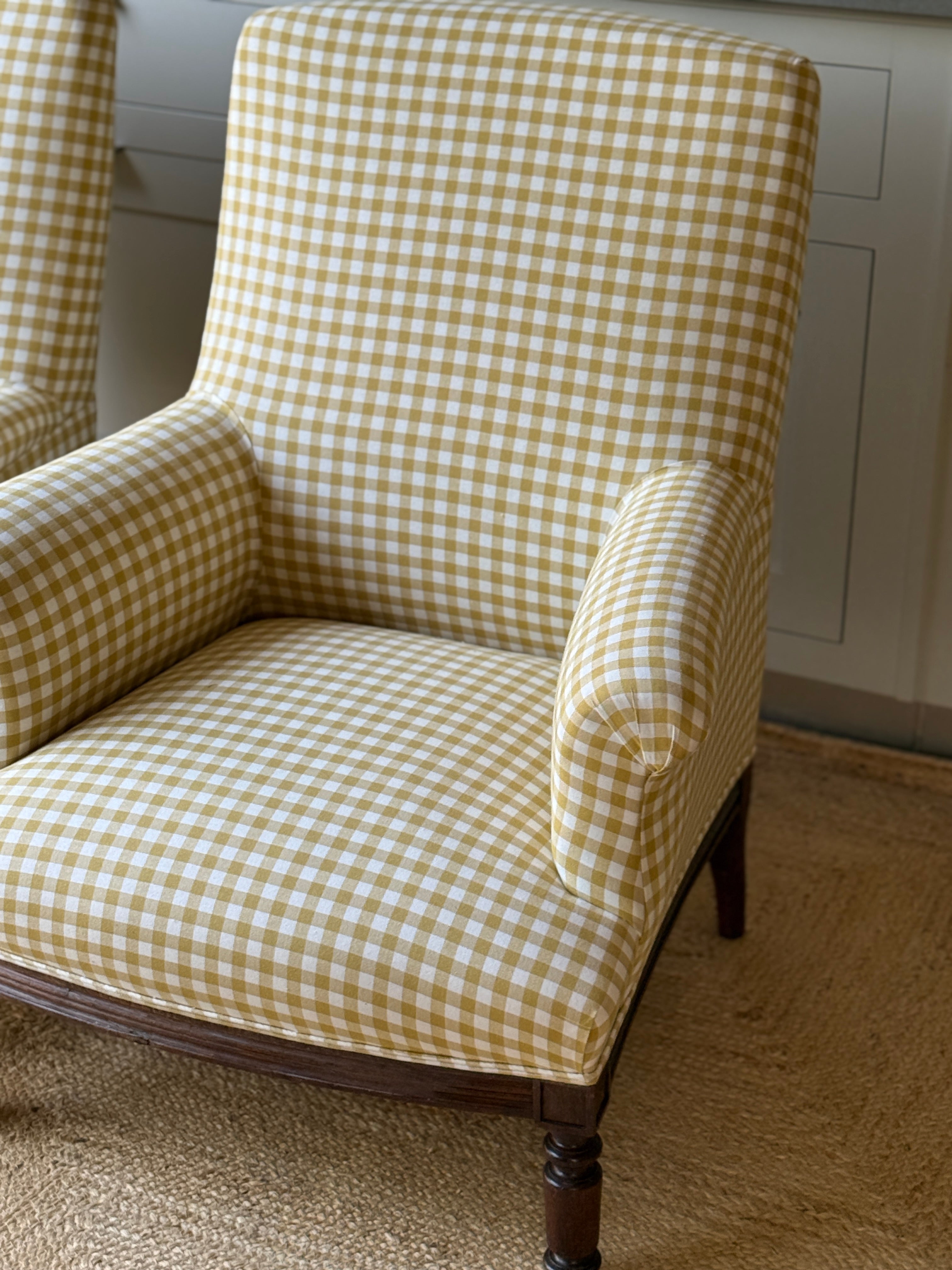 A Pair of Napoleon III Armchairs, Reupholstered in Yellow Gingham