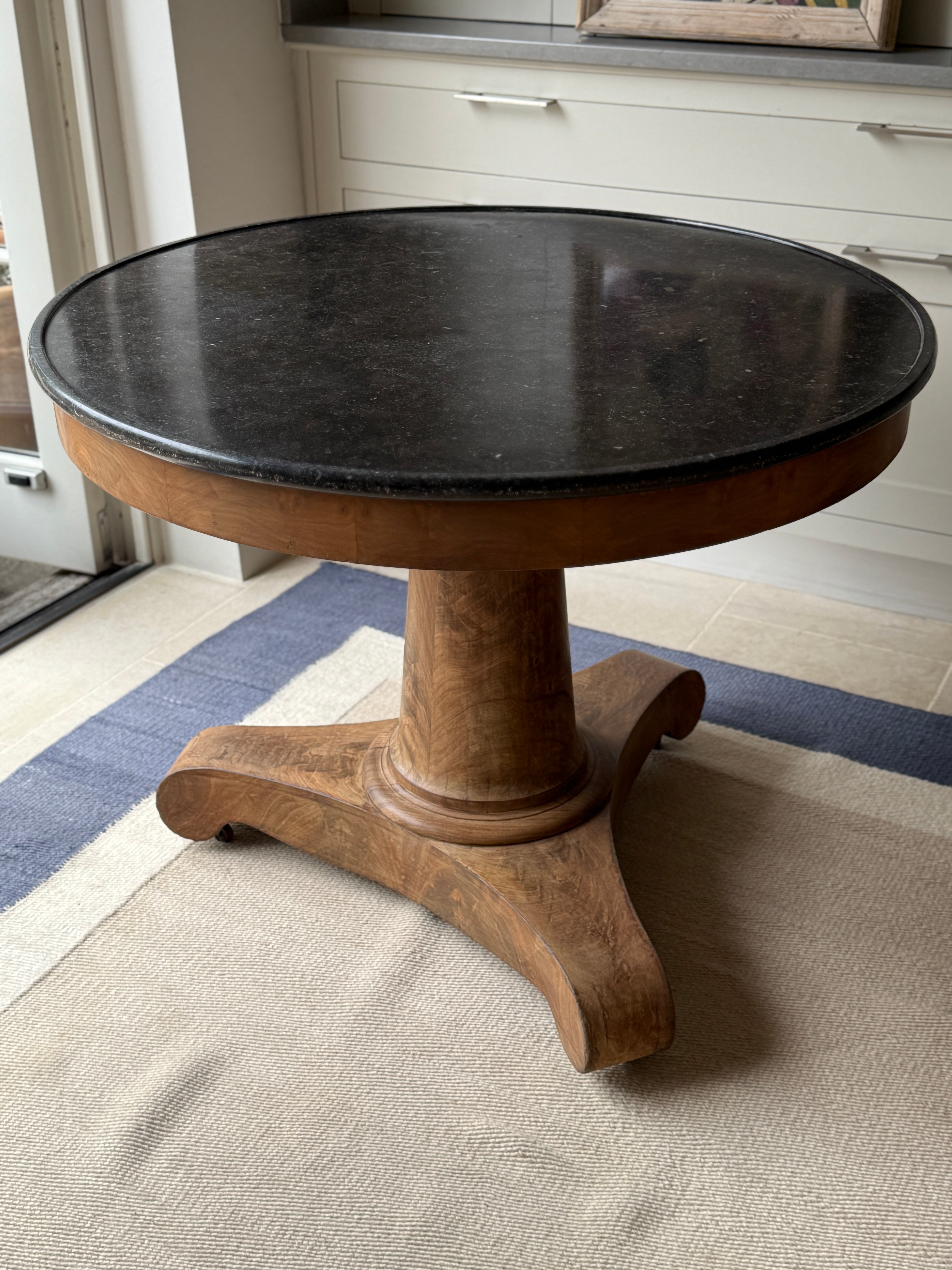 Large French Mahogany Gueridon with Dark Grey Marble Top
