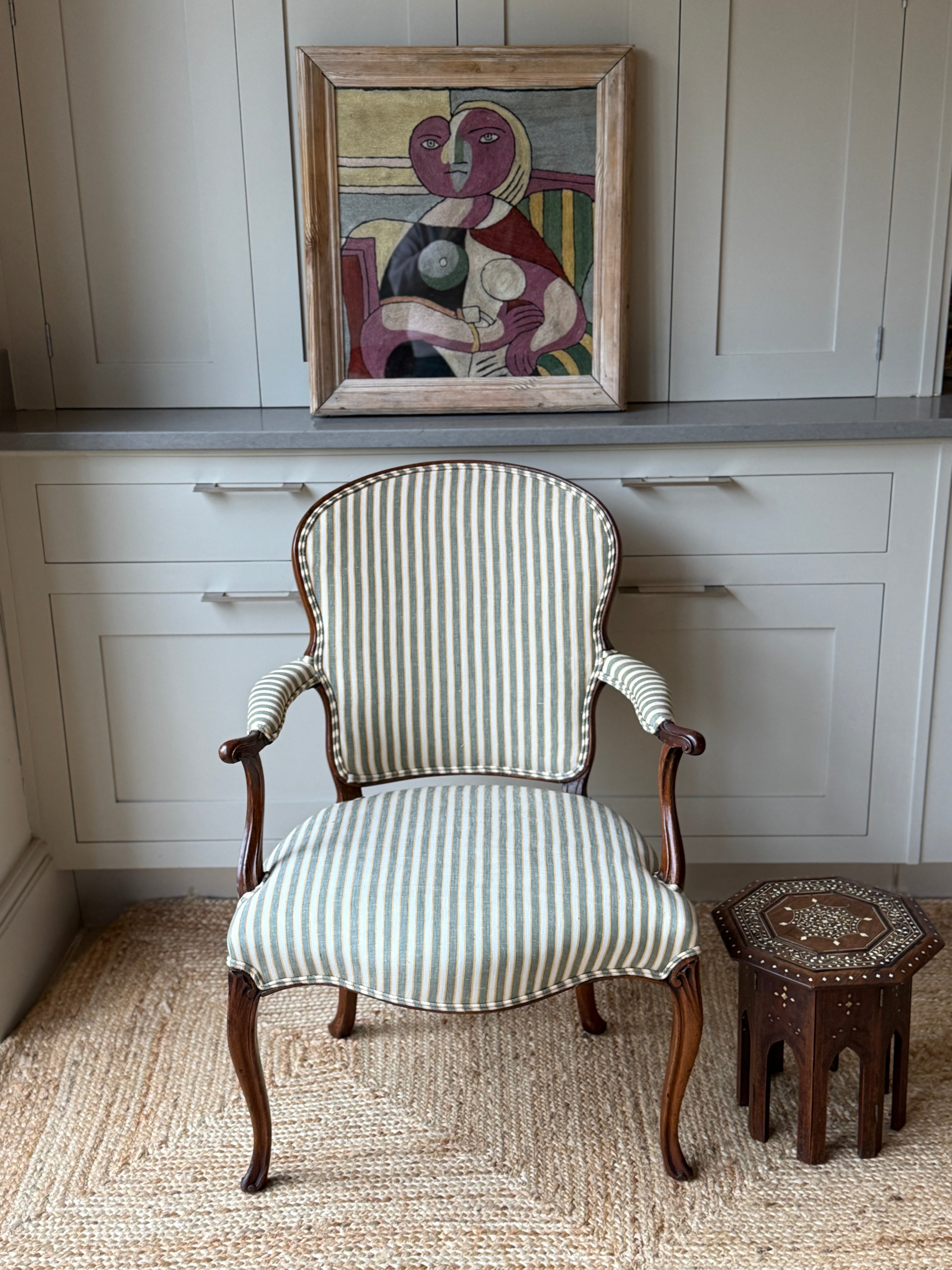 French Fauteuil Chair in Schumacher Wainscott