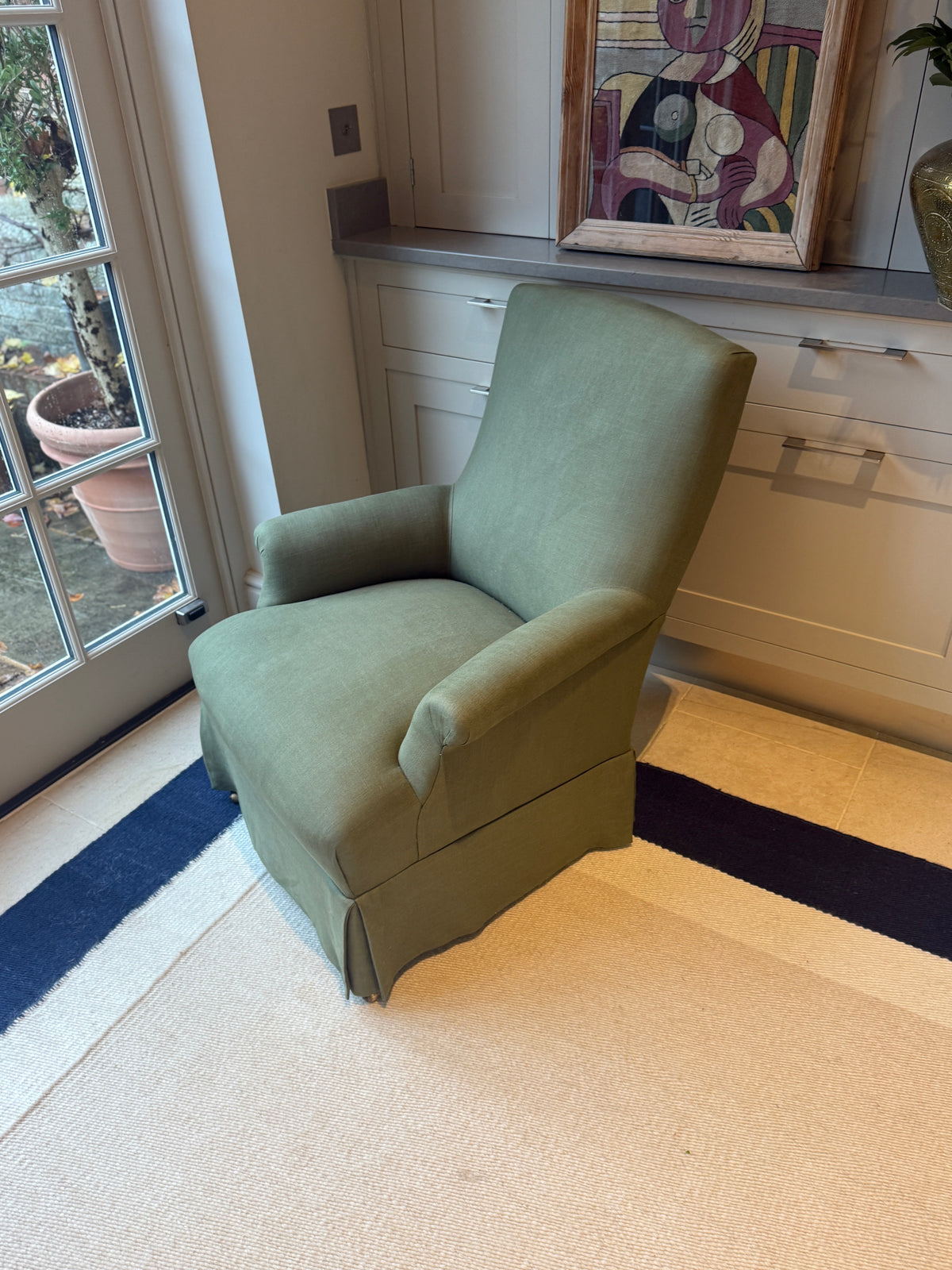 Napoleon III Armchair in Sage Green Linen